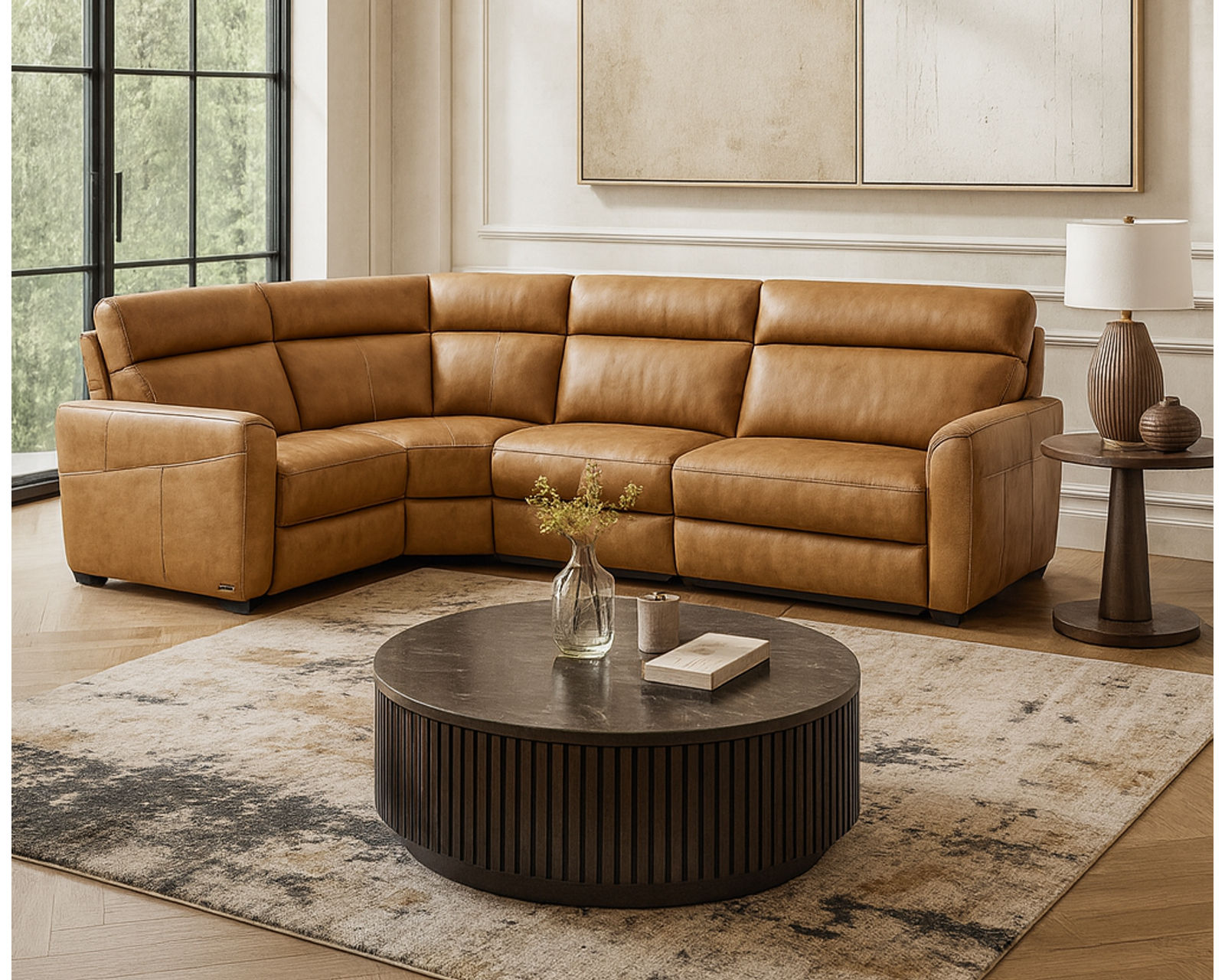 Nuvia C328 Triple Power Reclining Sectional (+55 leathers) - Layout F: Five Piece Reclining Sectional 120" x 120" (three recliners)