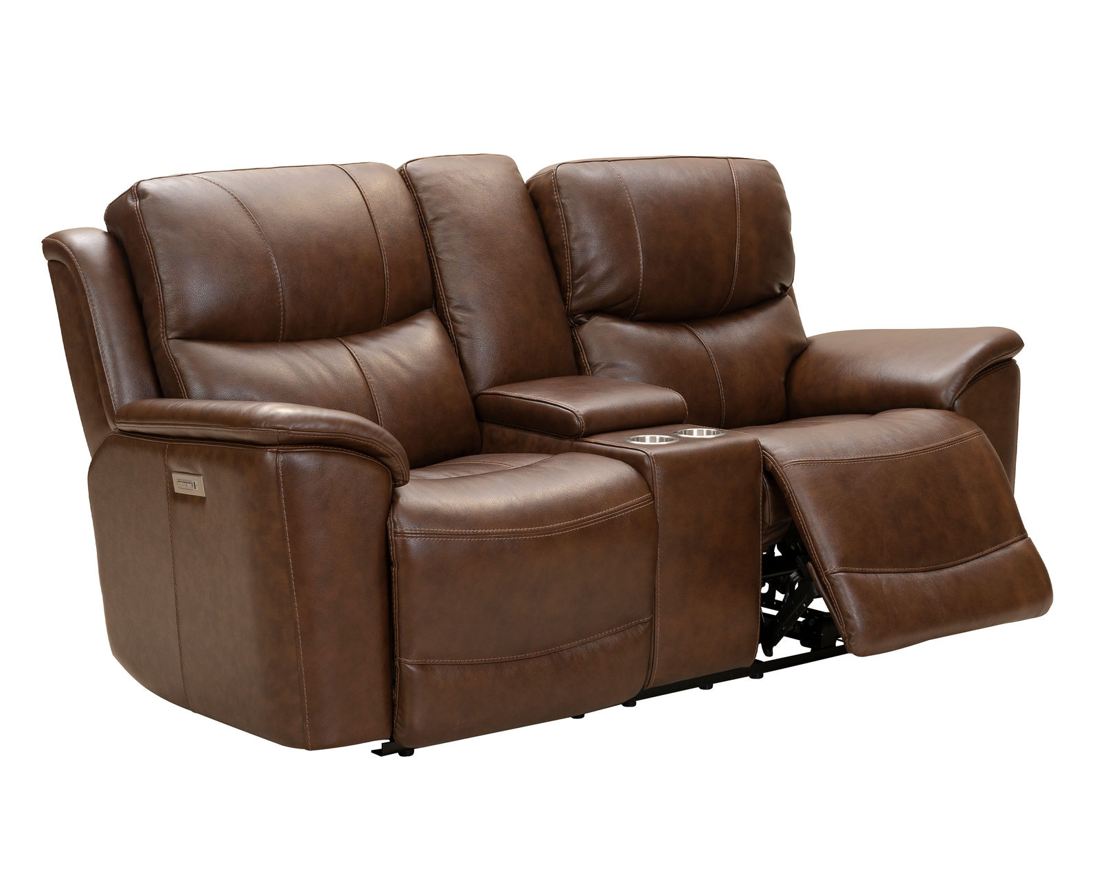 Kaden 88" Leather Power Headrest - Power Lumbar - Power Reclining Sofa (Brown) In stock - Includes Power Headrest - Power Lumbar - Power Recline
