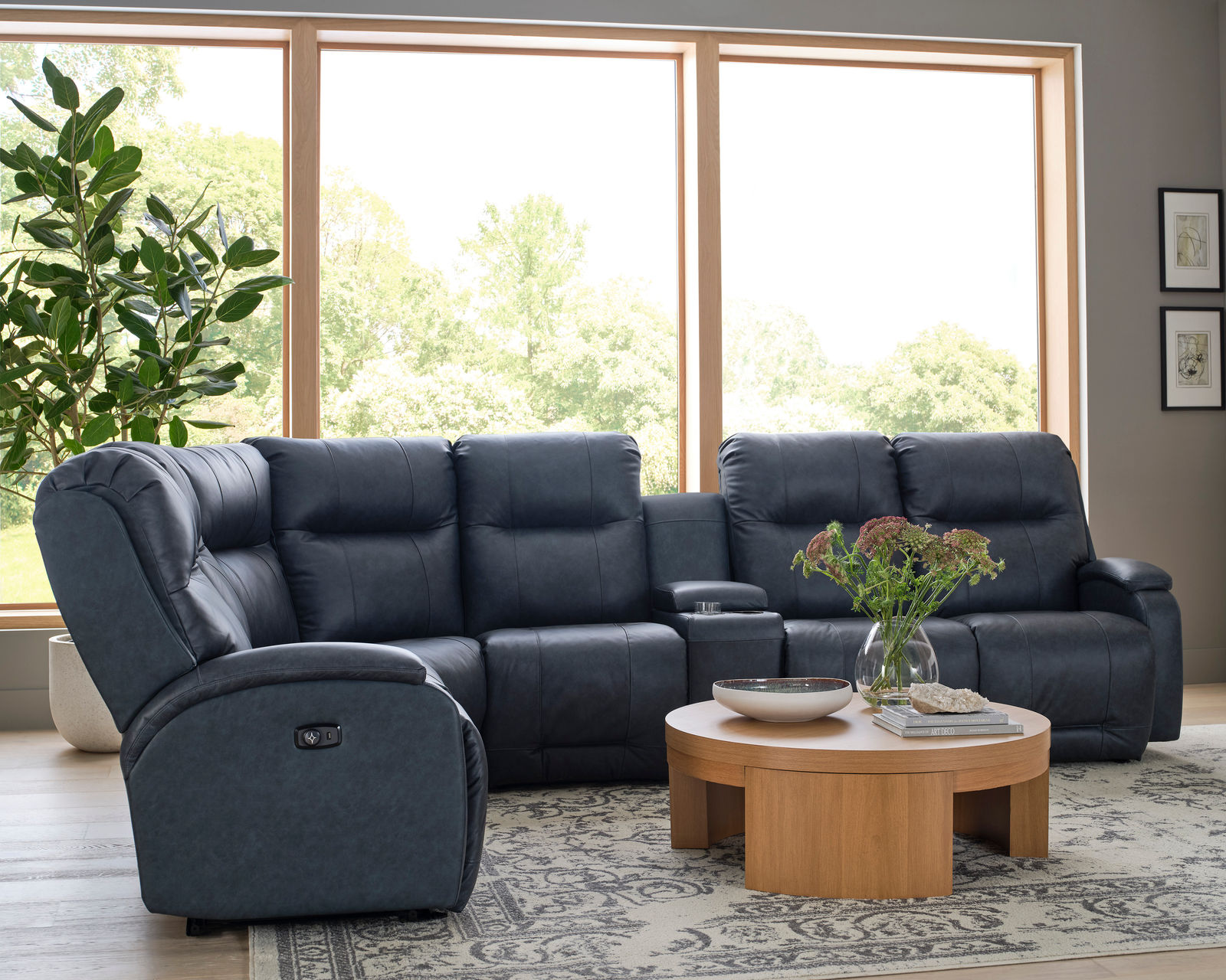 Maverly Leather Reclining Sectional (+46 leathers) - Layout F: Seven Piece Reclining Sectional 114" x 125" or 125" x 114" (reversible) 3 recliners