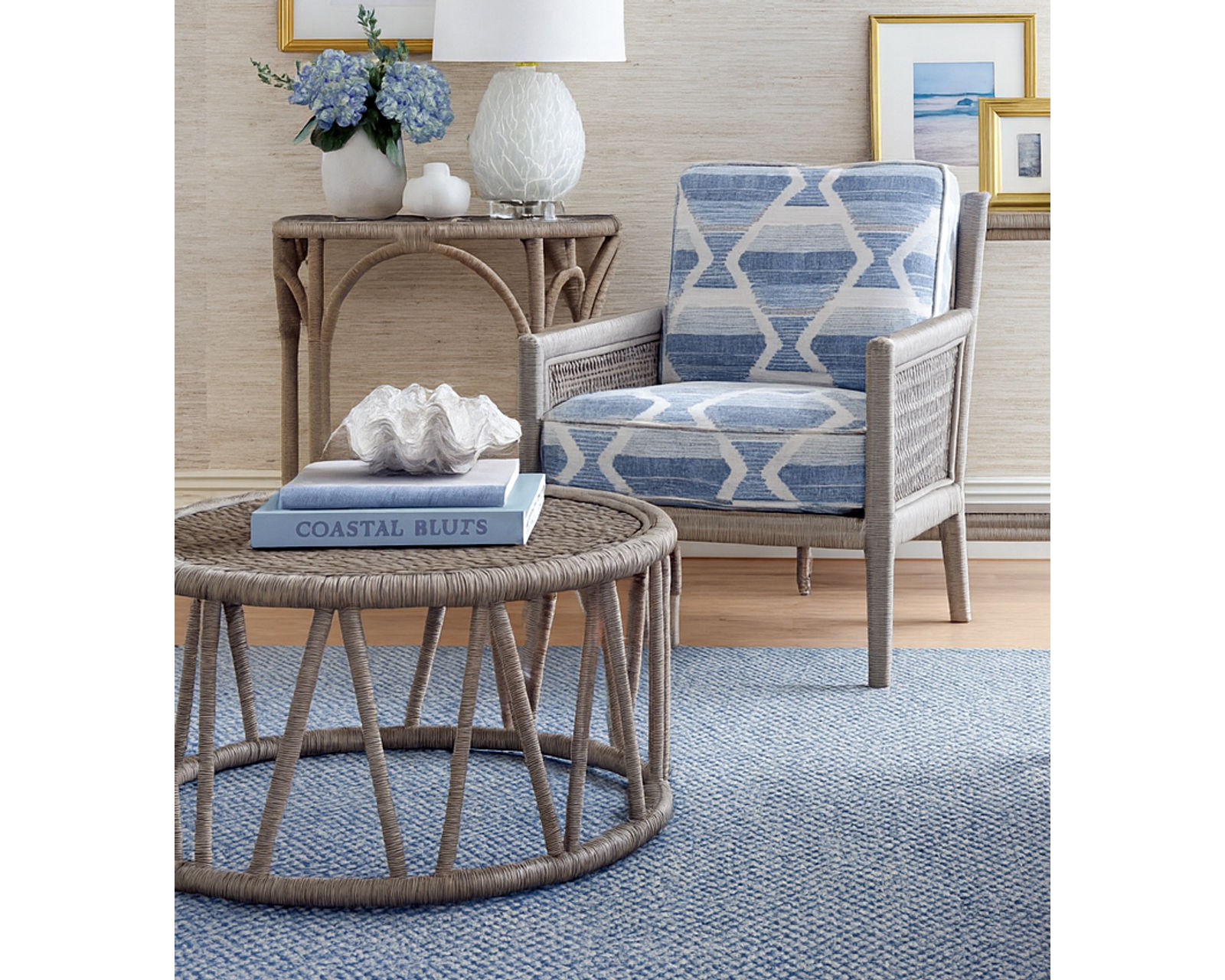 Pine Isle 76" Rattan Sofa Blue (+28 finishes +69 fabrics) - Pine Isle Rattan Chair