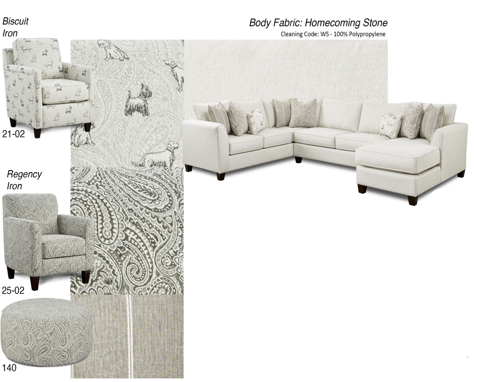 Homecoming Stone Three Piece Chaise Sectional (performance fabric) 96" x 140"