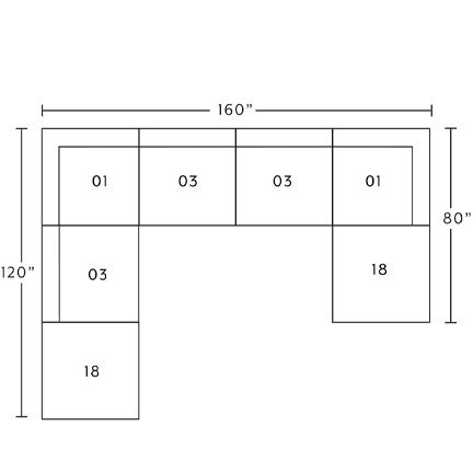 Layout F: Seven Piece Sectional 120" x 160" x 80"