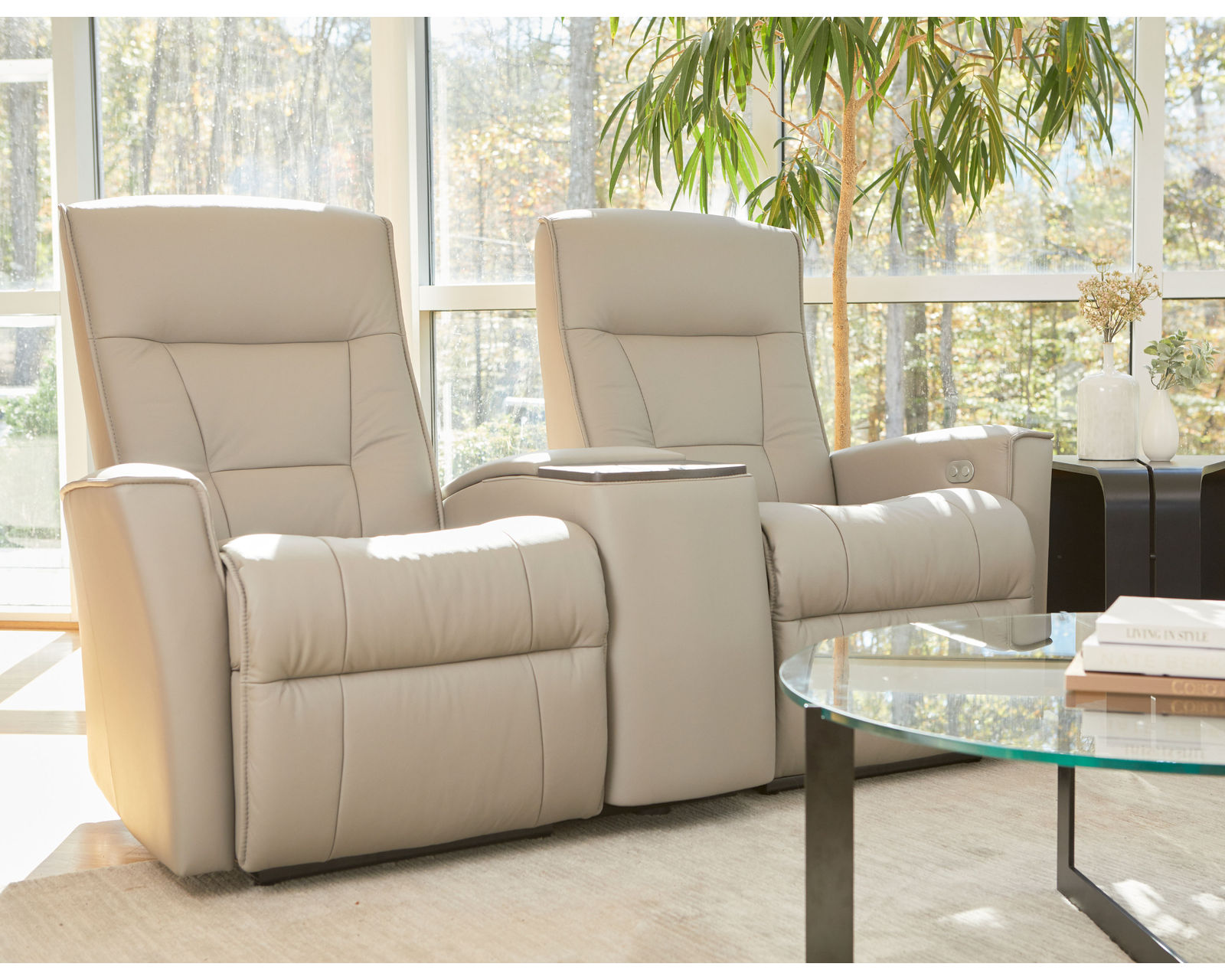 Harstad Three Piece Home Theater Power Reclining Sectional (+40 Top-Grain Leathers) - Harstad Three Piece Home Theater Sectional (Made to order leathers)