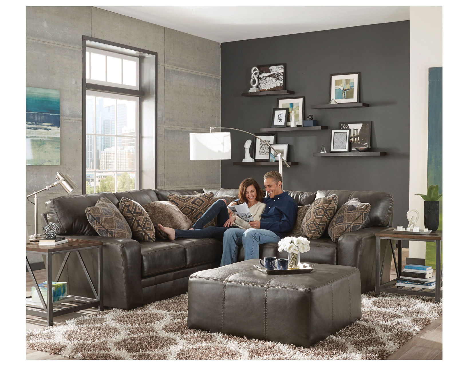 Denali Top Grain Leather Sectional (Includes Pillows) Choice of Colors - Steel Leather - Top Grain Leather Everywhere Your Body Touches