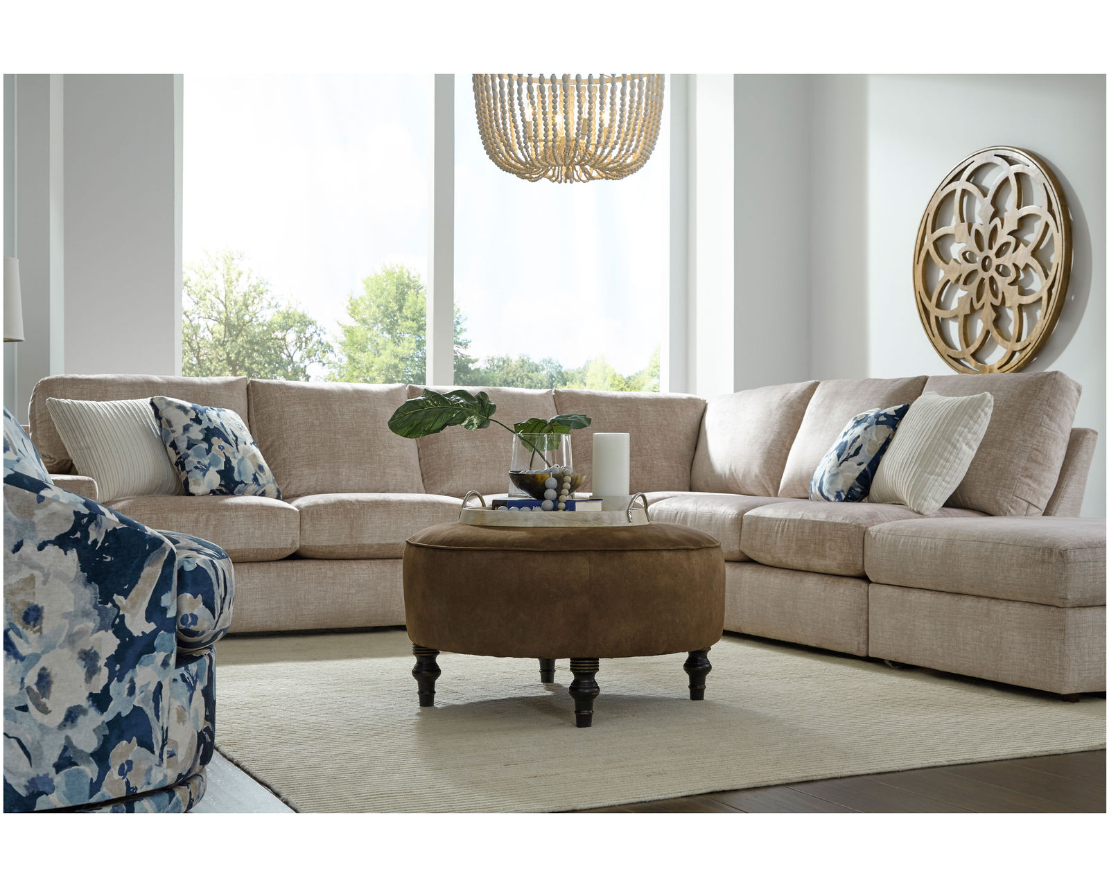 Dovely Stationary Sectional (+139 fabrics) - Layout P: Five Piece Sectional 127" x 129.5 (1 USB Chargers)