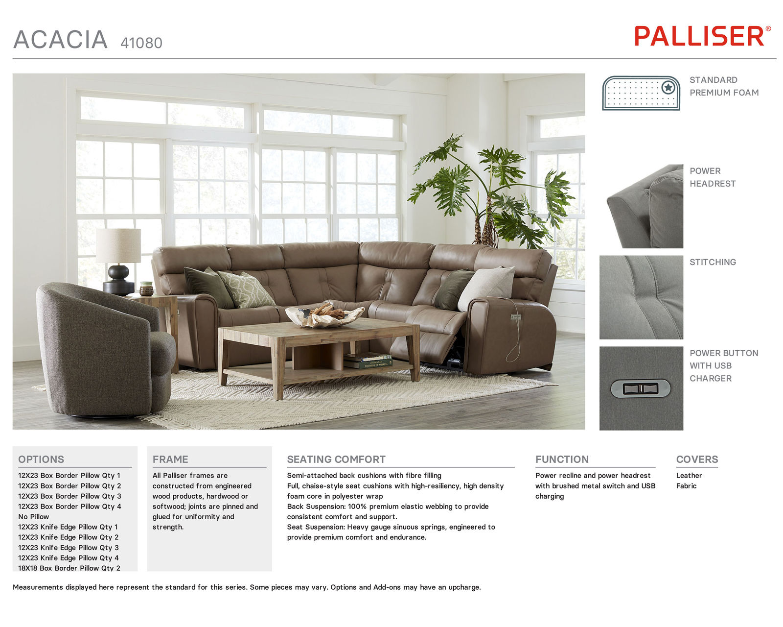 Acacia 41080 Power Headrest Power Recliner (+50 fabrics)