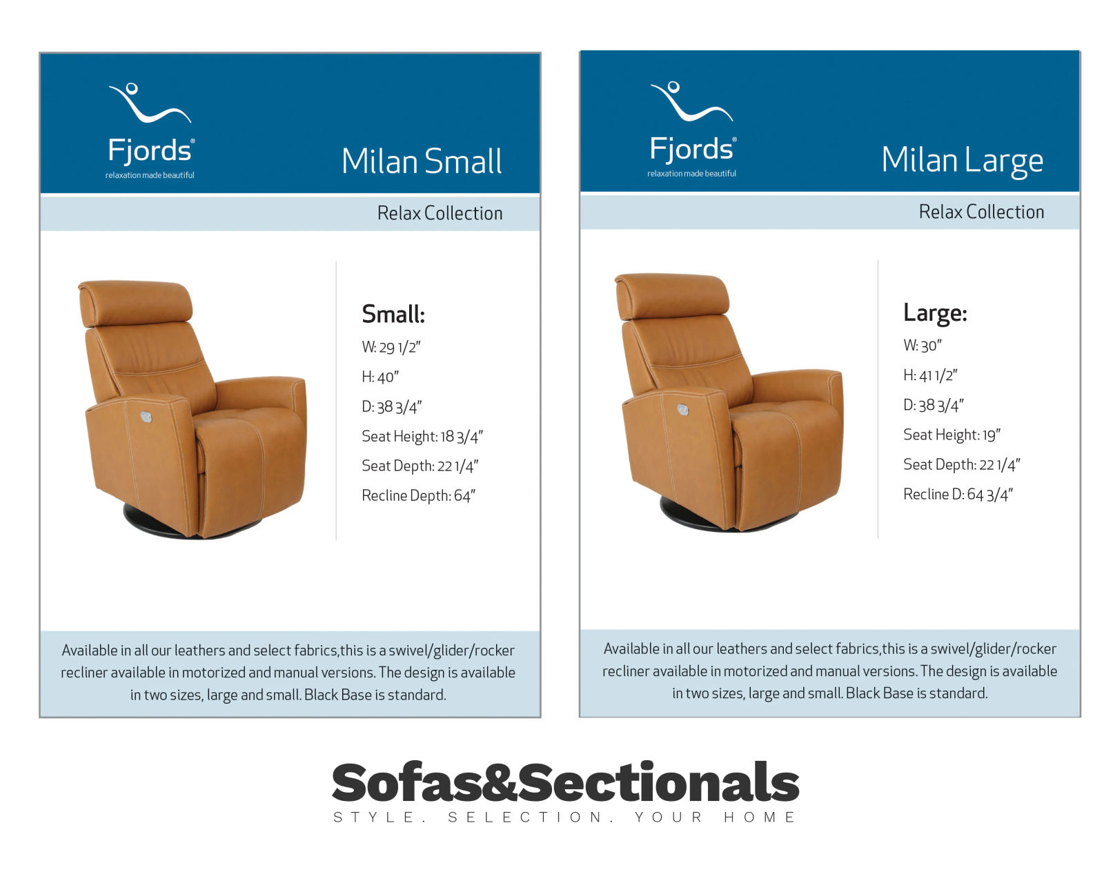 Milan Swivel Glider Power Headrest Power Recliner Vintage Cognac (In stock - Fast Shipping)