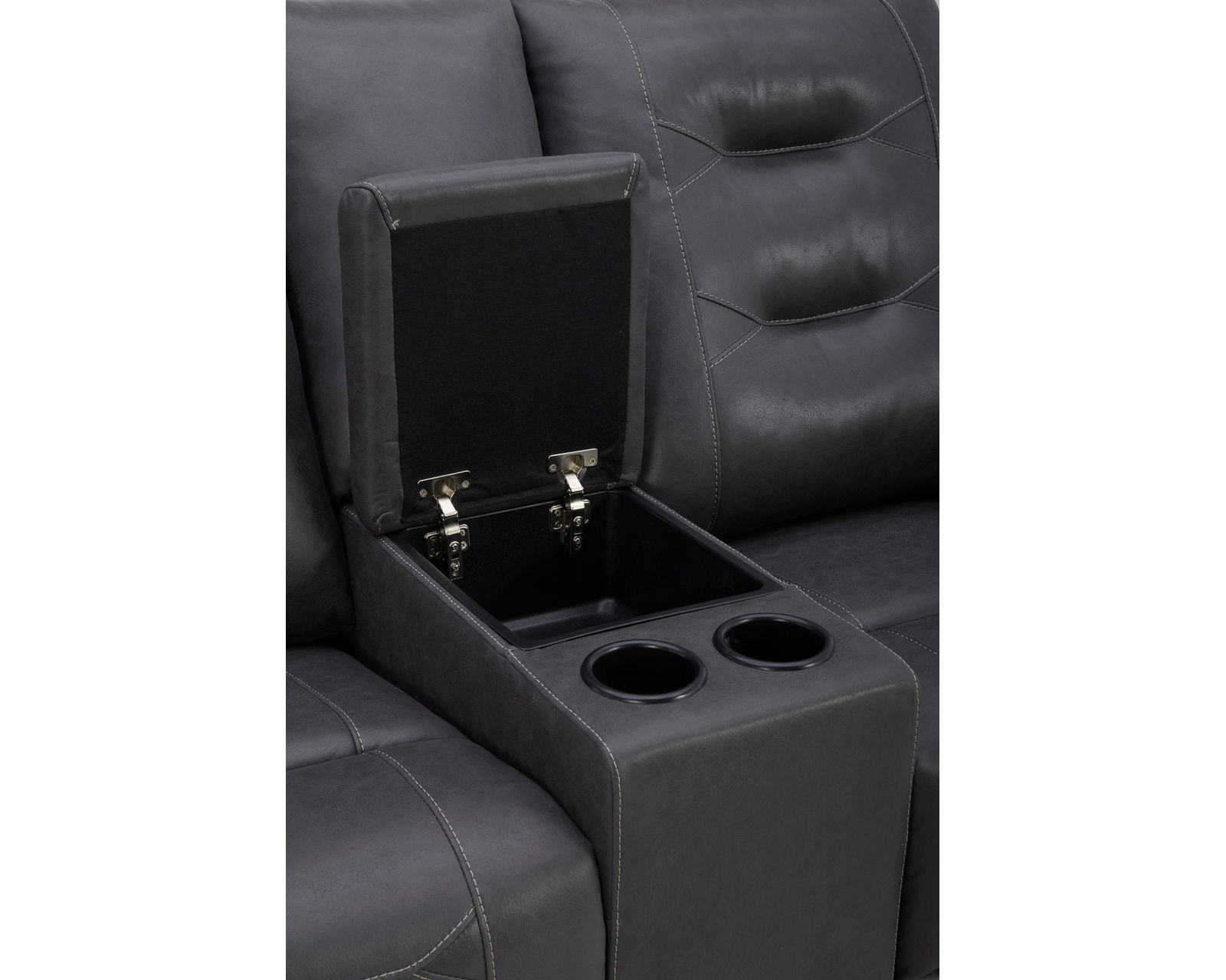 Caldwell 89" Power Reclining Sofa Charcoal (In stock - Fast Shipping) - Center console with storage and cupholders