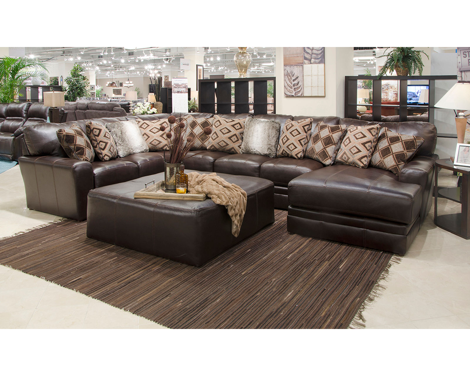 Denali Top Grain Leather Sectional (Includes Pillows) Choice of Colors - Layout F: Three Piece Sectional (Ottoman Not Included) 101" x 163" x 67"