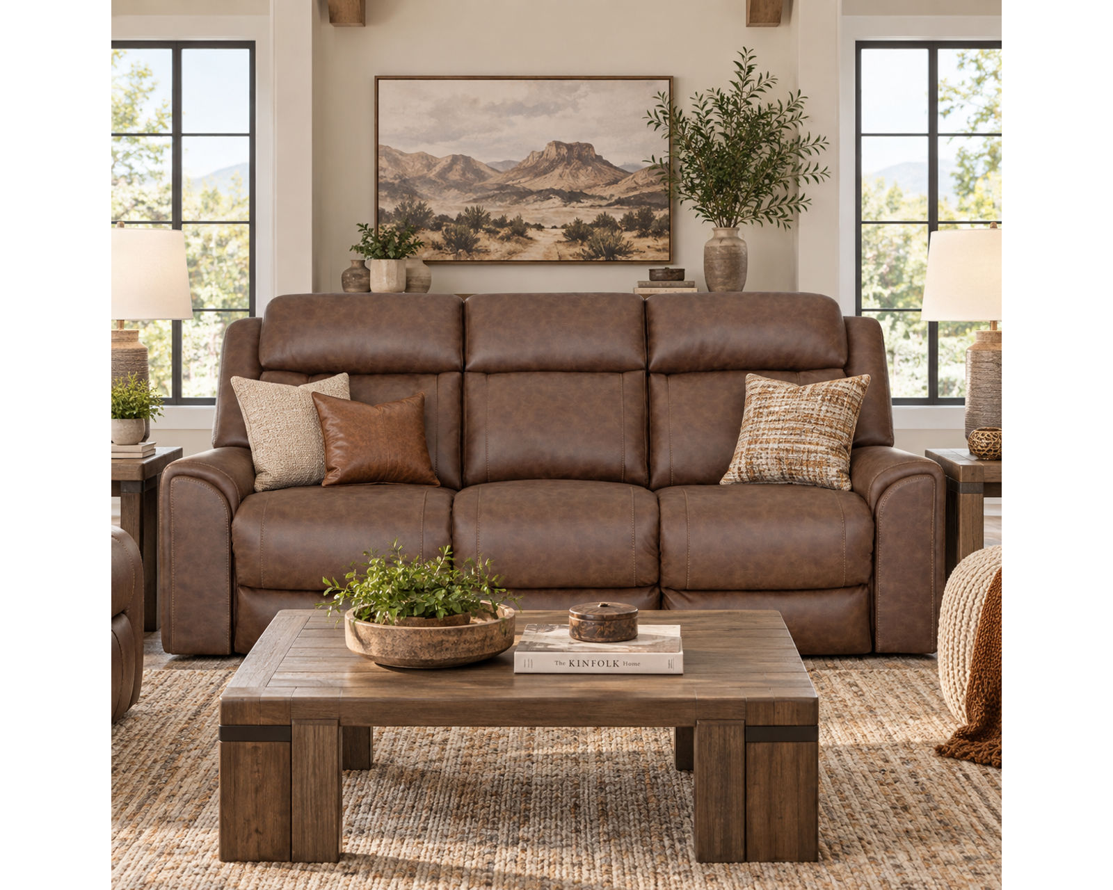 Parker 91" Reclining Sofa with Drop-Down Table & Cupholders Brown (Refined Style. Personalized Comfort. Available Neori™ Air Massage) - Built Strong. Made to Move.