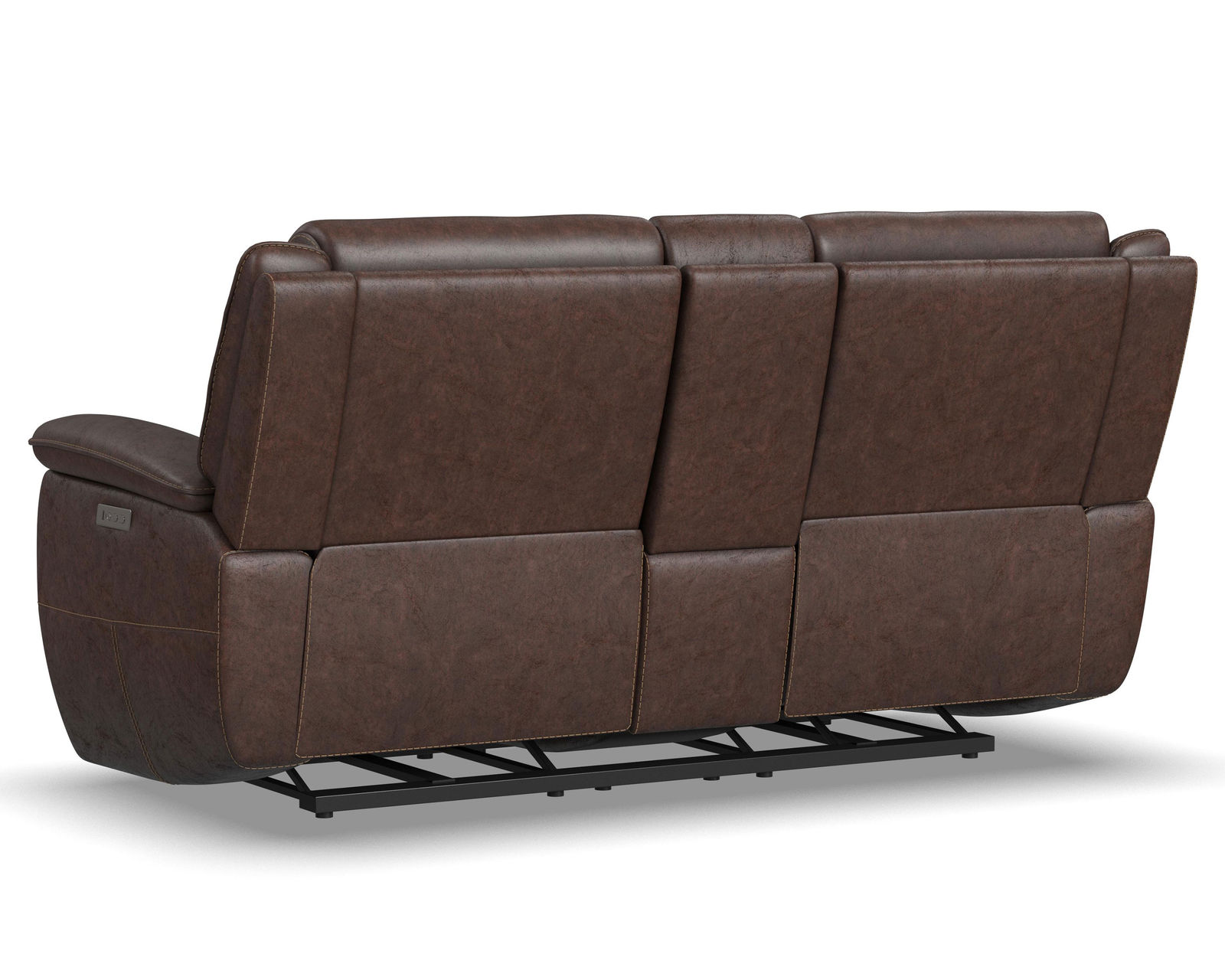 Beau 1011 Power Headrest Power Reclining Loveseat (Chocolate faux leather fabric) in stock - Beau Power Reclining Loveseat with Console & Power Headrests