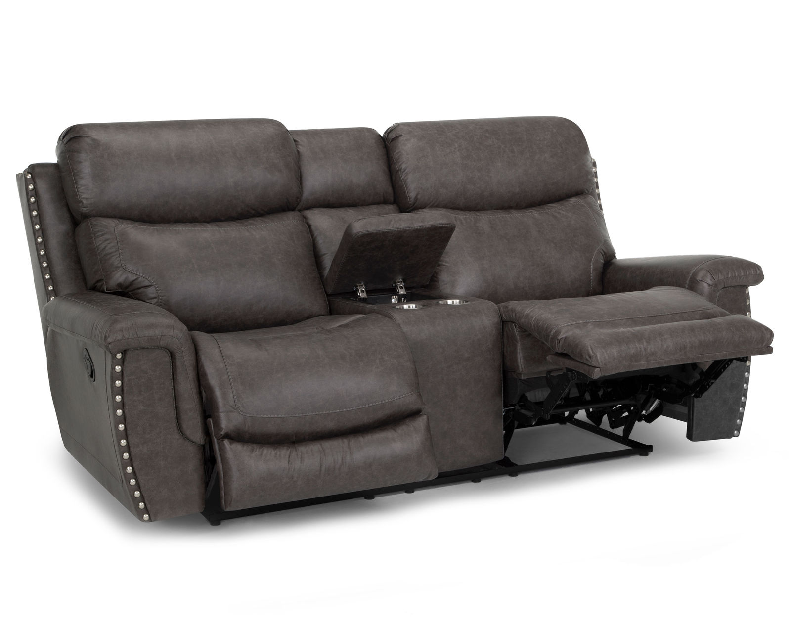 Brixton 647 Reclining Sofa (94") Steel Faux Leather Like Fabric - Brixton Reclining Console Loveseat