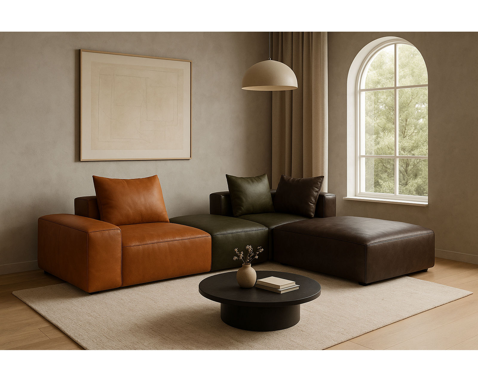 The Puzzle C285 Modular Sectional (+55 leathers) - Layout J: Five Piece Sectional 108" x 76"