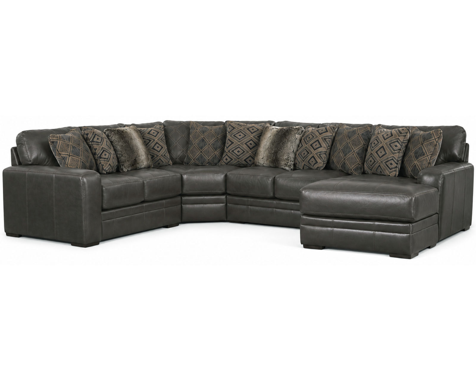 Denali Top Grain Leather Sectional (Includes Pillows) Choice of Colors - Layout F: Three Piece Sectional (Ottoman Not Included) 101" x 163" x 67"