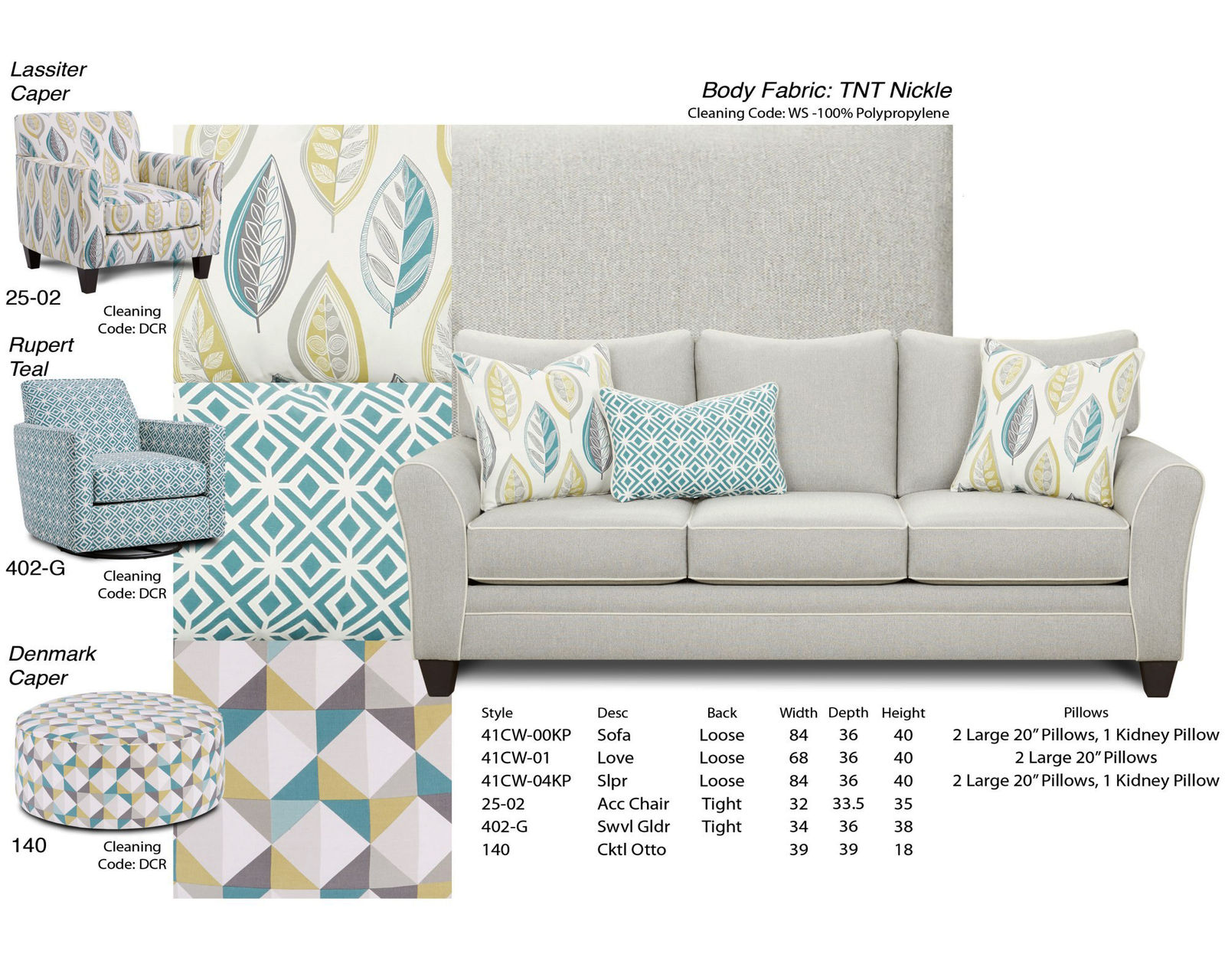 TNT Nickel 84" Sofa 41CW-00KP (Performance fabric)