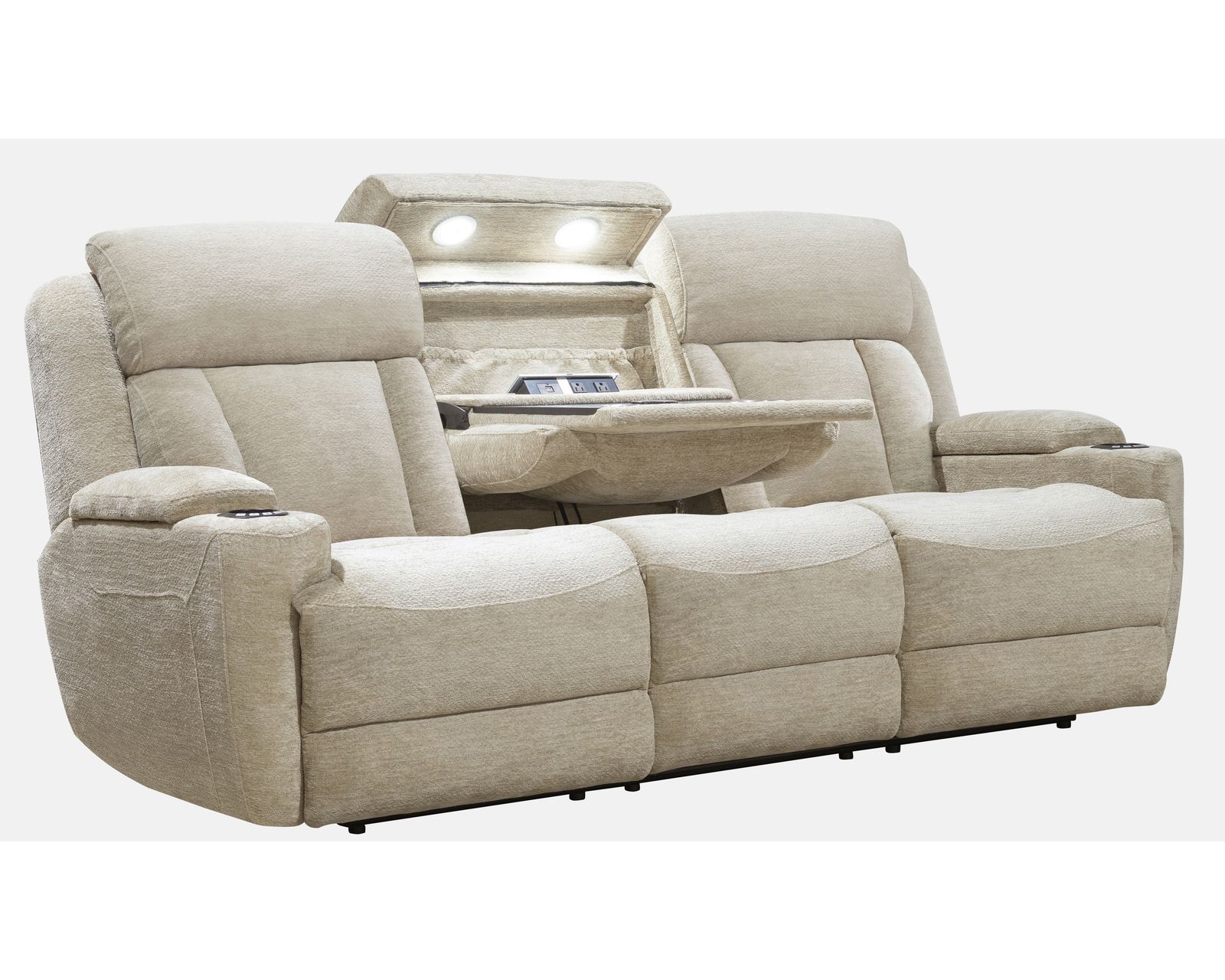 Dalton 89" Power Headrest Power Reclining Sofa with Reading Light and Drop Down Console Fawn (In stock - Fast shipping)