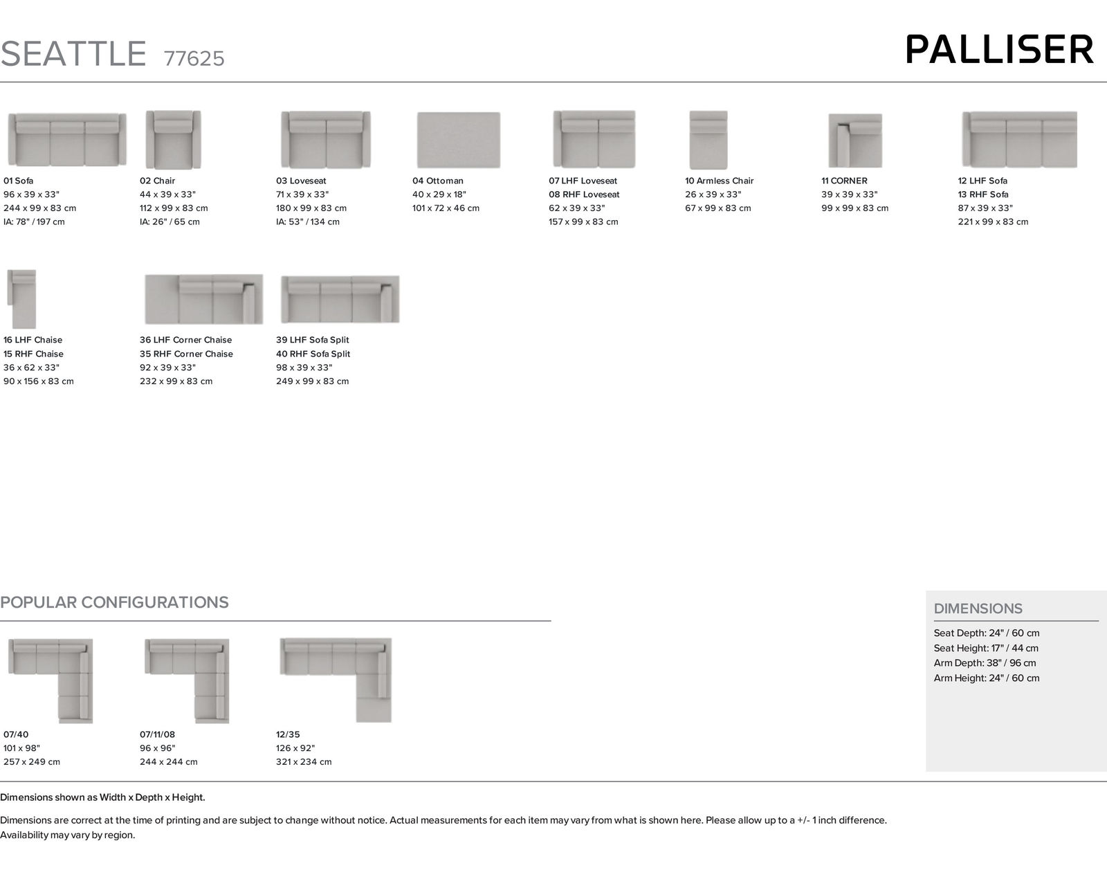 Seattle 77625 Sectional (50+ fabrics)