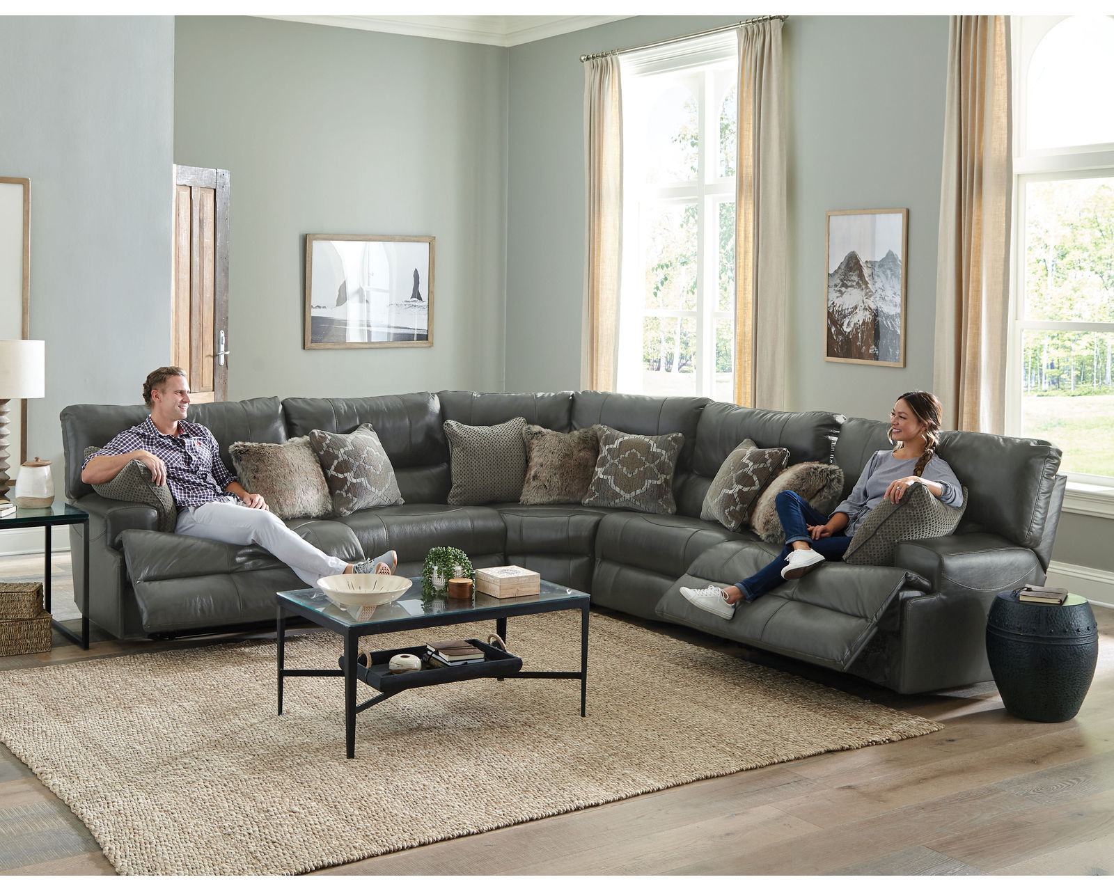 Como Lay Flat Modular Reclining Leather Sectional (2 colors) - Sectional Layout M: 