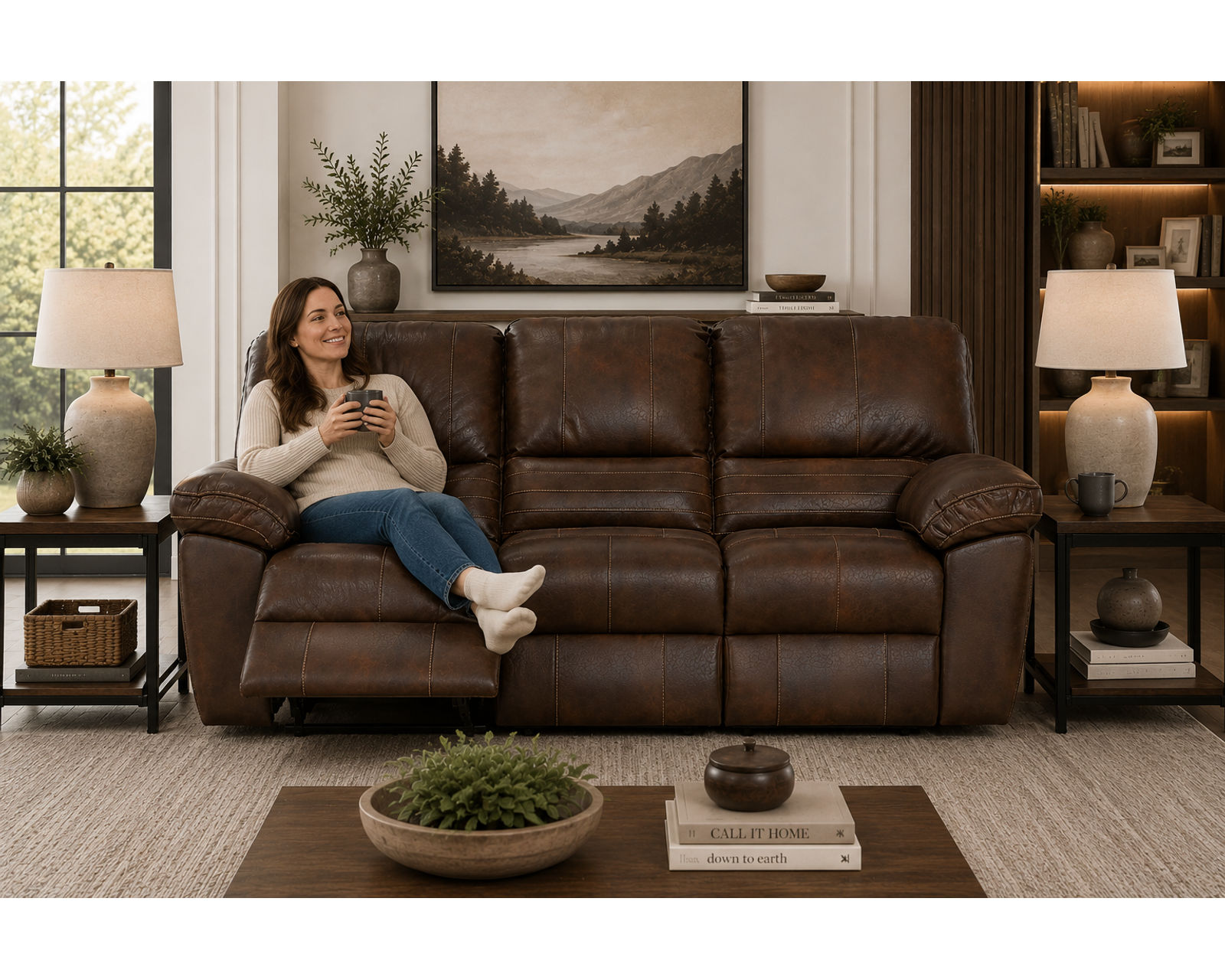 Stetson 91" Lay Flat Reclining Sofa (leather like fabric) 2 colors - Made for Life's Best Moments.