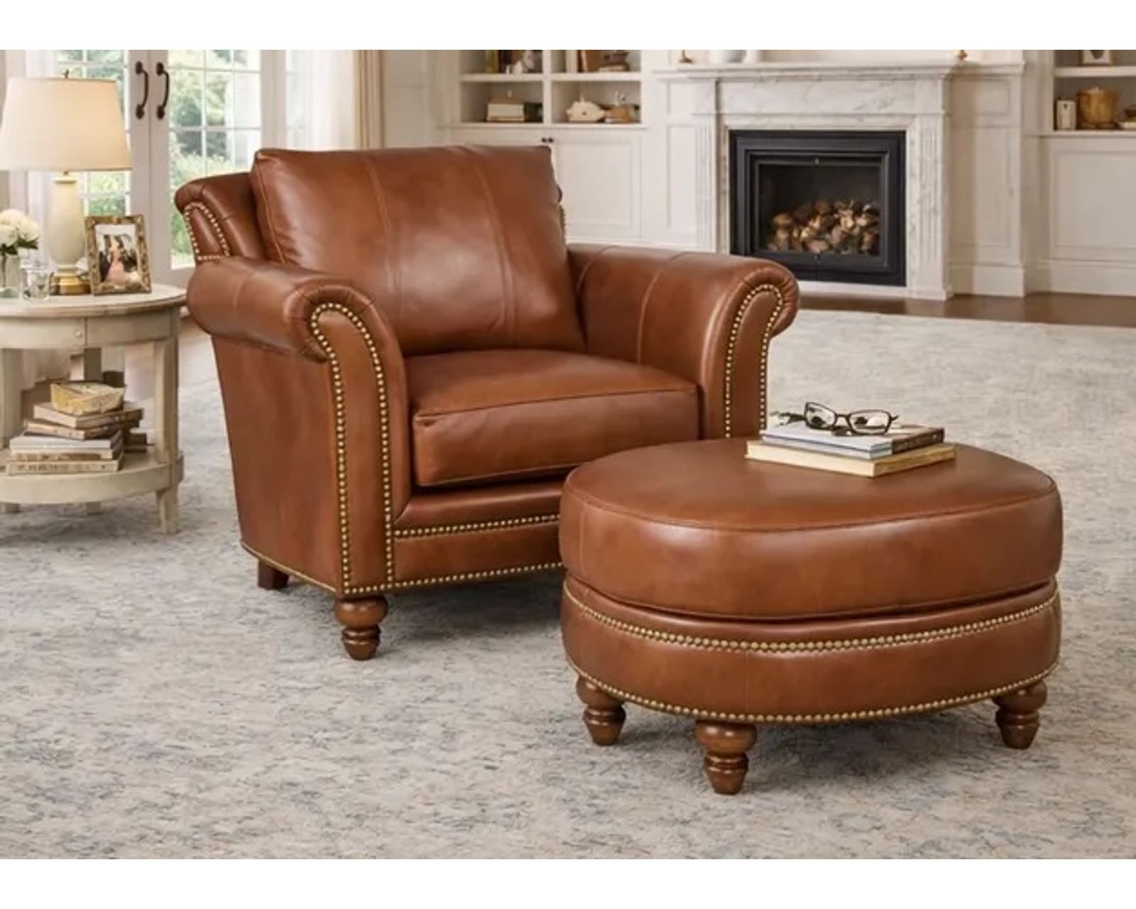 Bradington Young Richardson Stationary Chair 8-Way Tie - Top Grain Leather - In Stock (Brown) - Richardson Stationary Chair 8-Way Tie