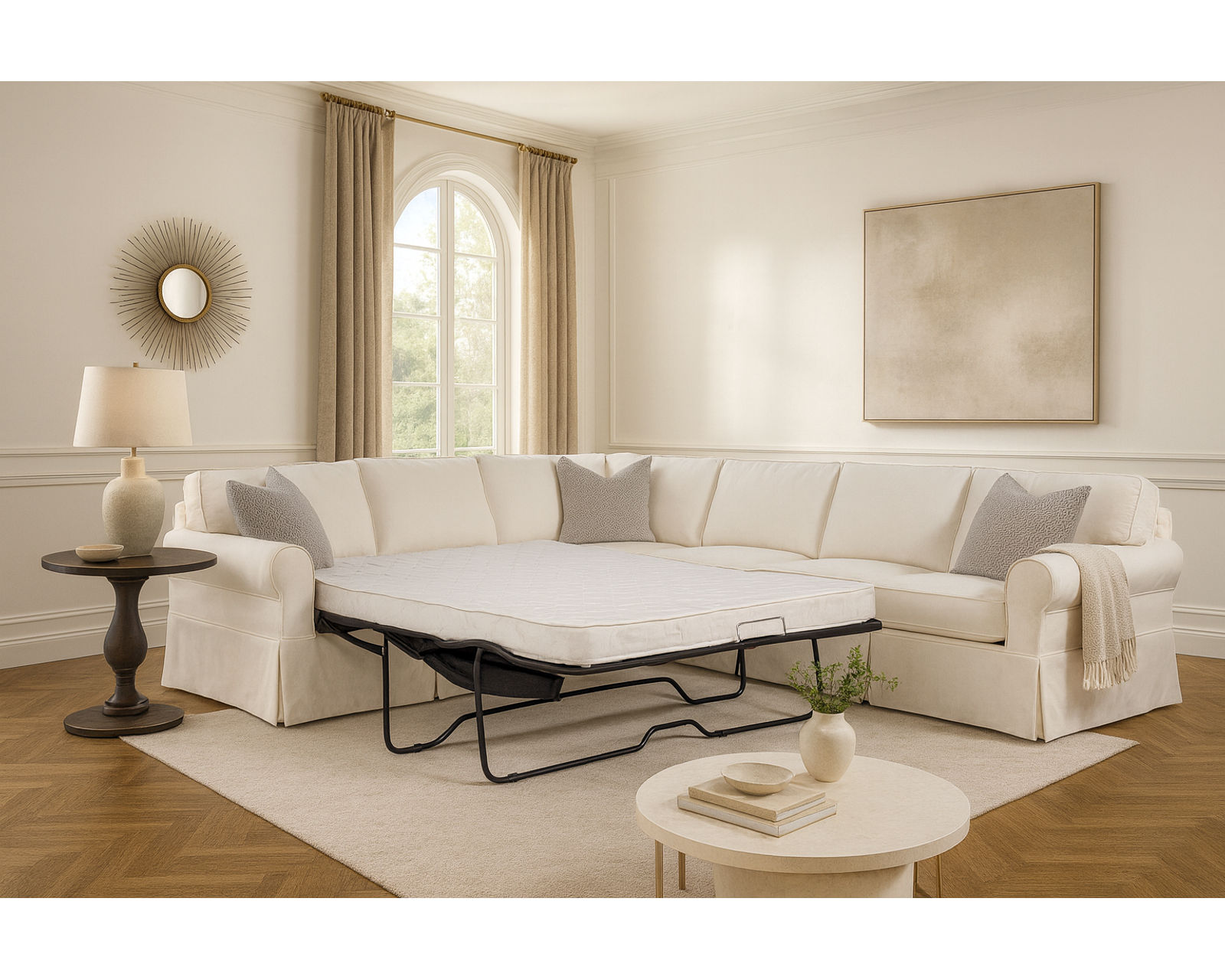 Bedford Slipcover Queen Sleeper Sectional (+69 fabrics) - Layout A:  Two Piece Slipcover Sectional 117" x 94"