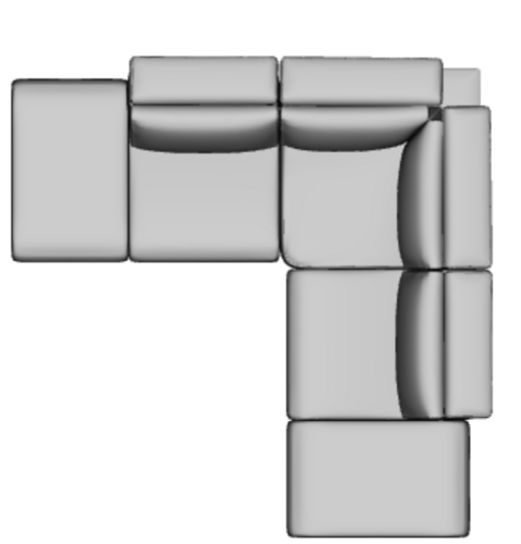 Layout J: Five Piece Bumper Sectional 100" x 100" (1 recliner)