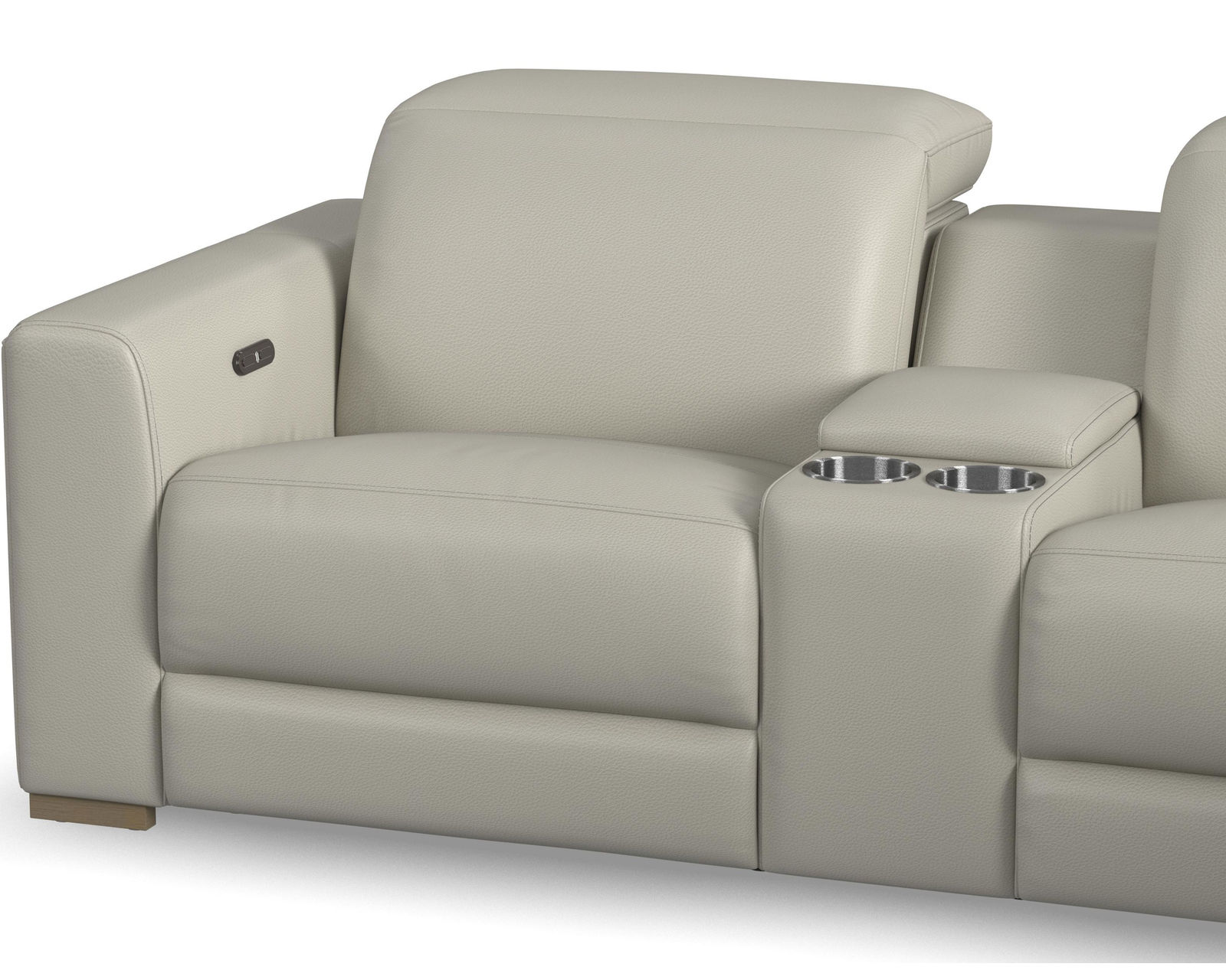 Aurora Leather Power Headrest Power Reclining Sectional (+2 colors) 749-11 - In stock - Aurora Entertaiment Console with Storage and Cupholders