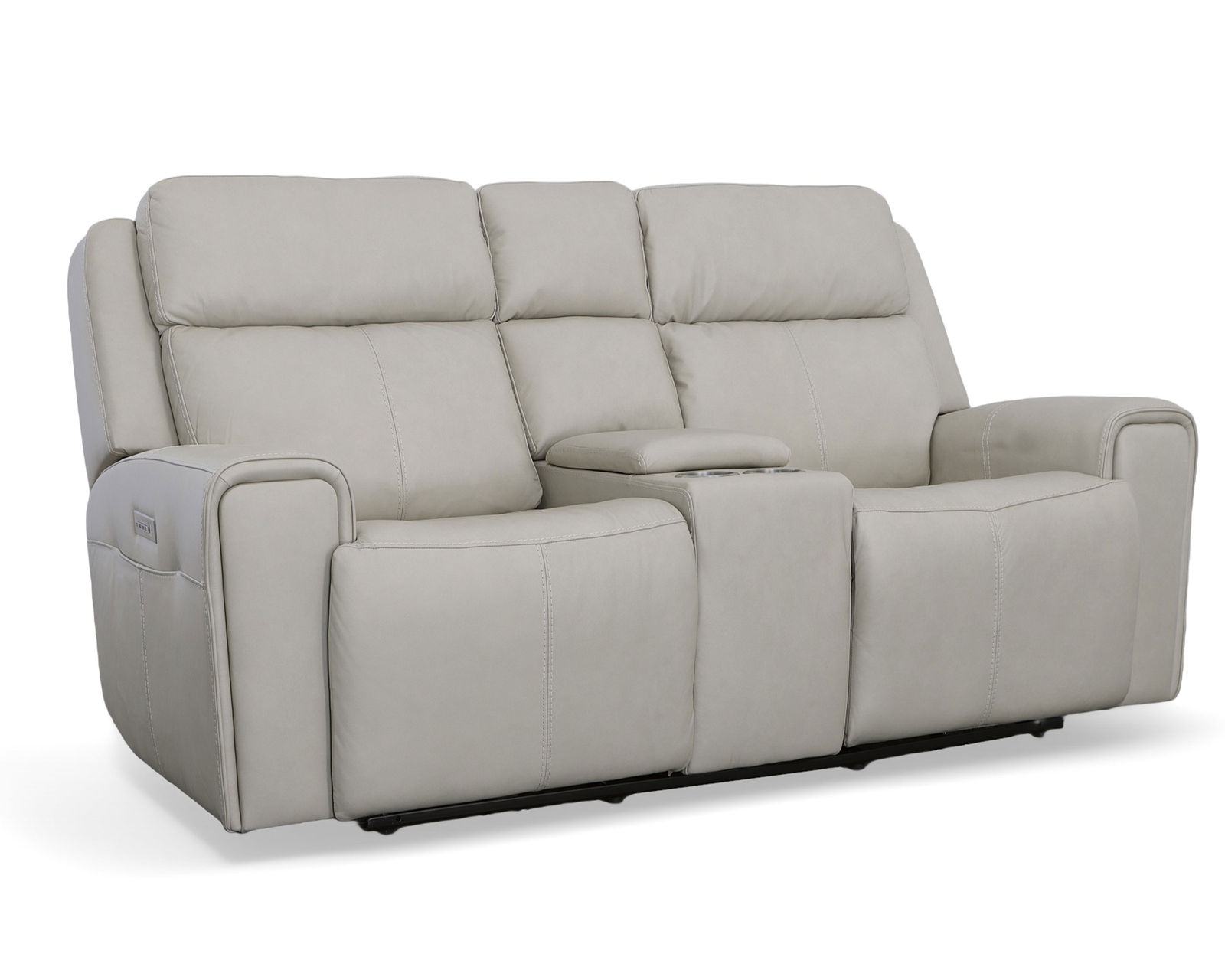 Barnett Power Reclining Sofa with Power Headrests and Lumbar (Ice leather) 87" - Barnett Power Reclining Loveseat with Console and Power Headrests and Lumbar