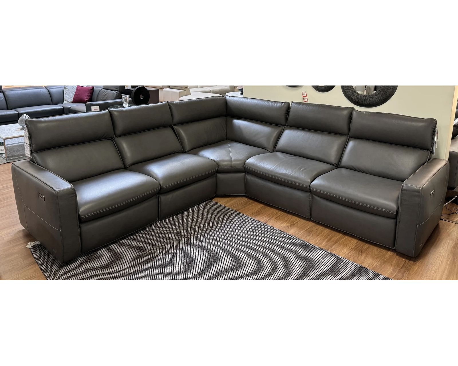 Timoti C252 Power Headrest Power Reclining Sectional (+50 leathers) - Layout C: Five Piece Sectional 113" x 113" (2 recliners)