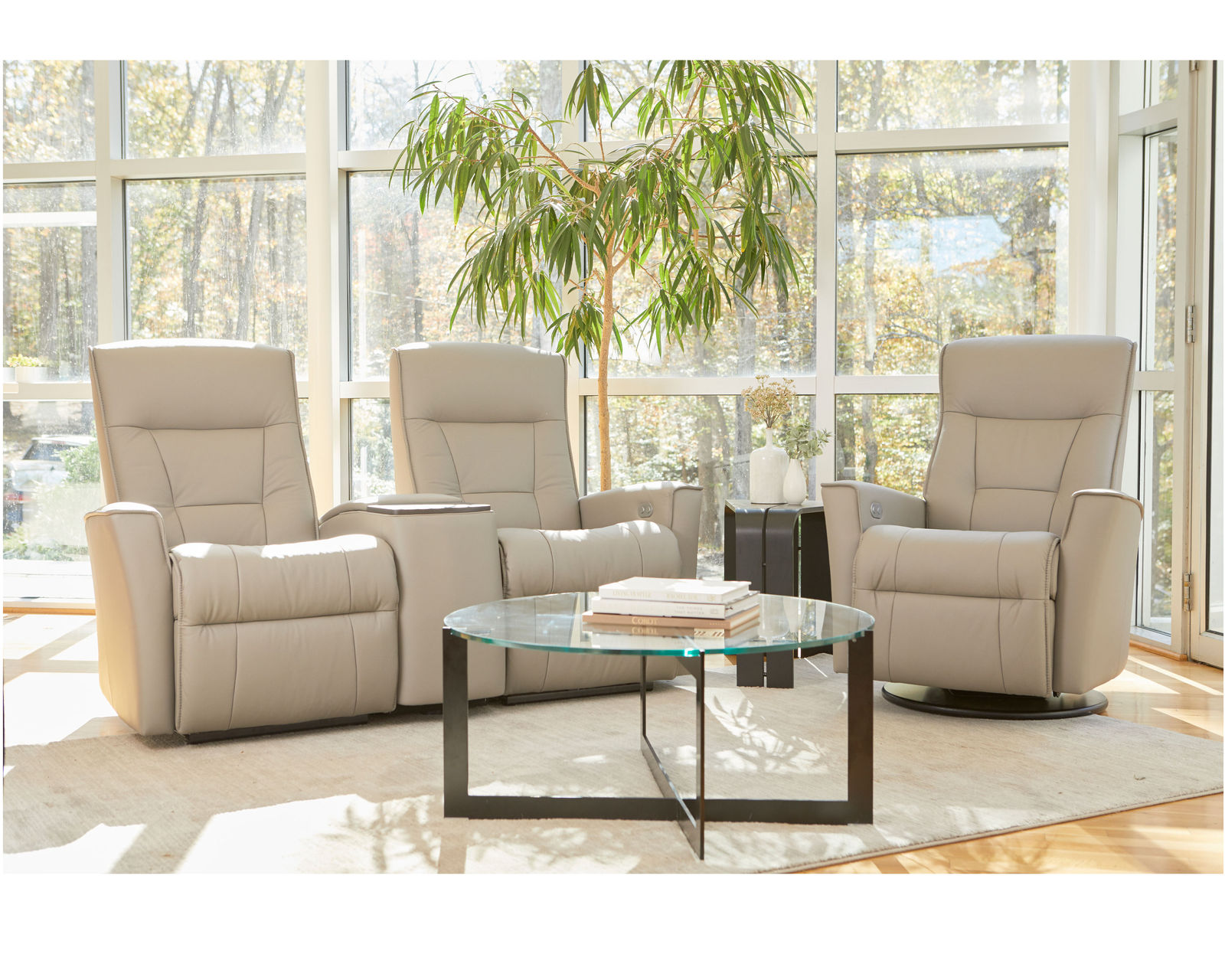 Harstad Three Piece Home Theater Power Reclining Sectional (+40 Top-Grain Leathers) - Harstad Three Piece Home Theater Sectional (Made to order leathers)