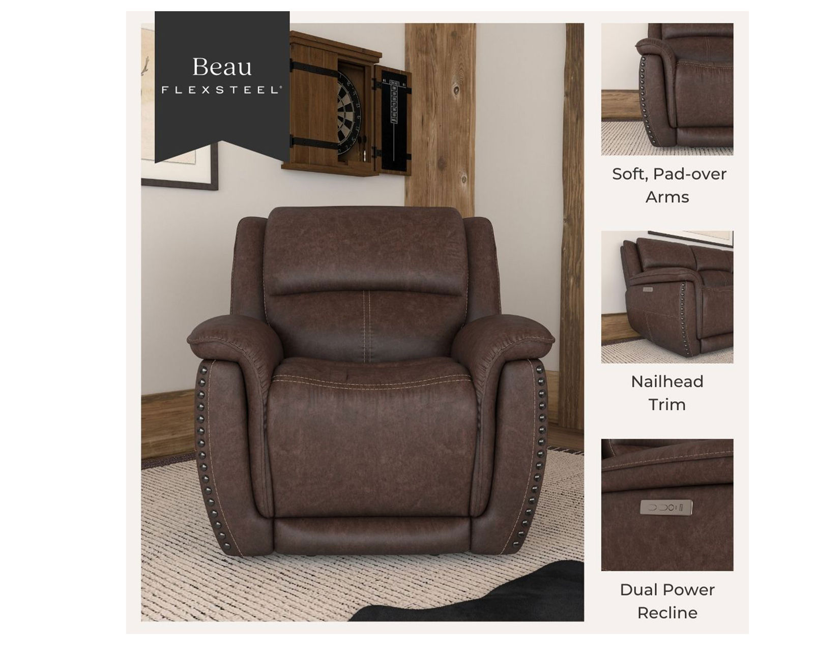 Beau 1011 Power Headrest Power Reclining Sofa (Chocolate faux leather fabric) 89" - in stock