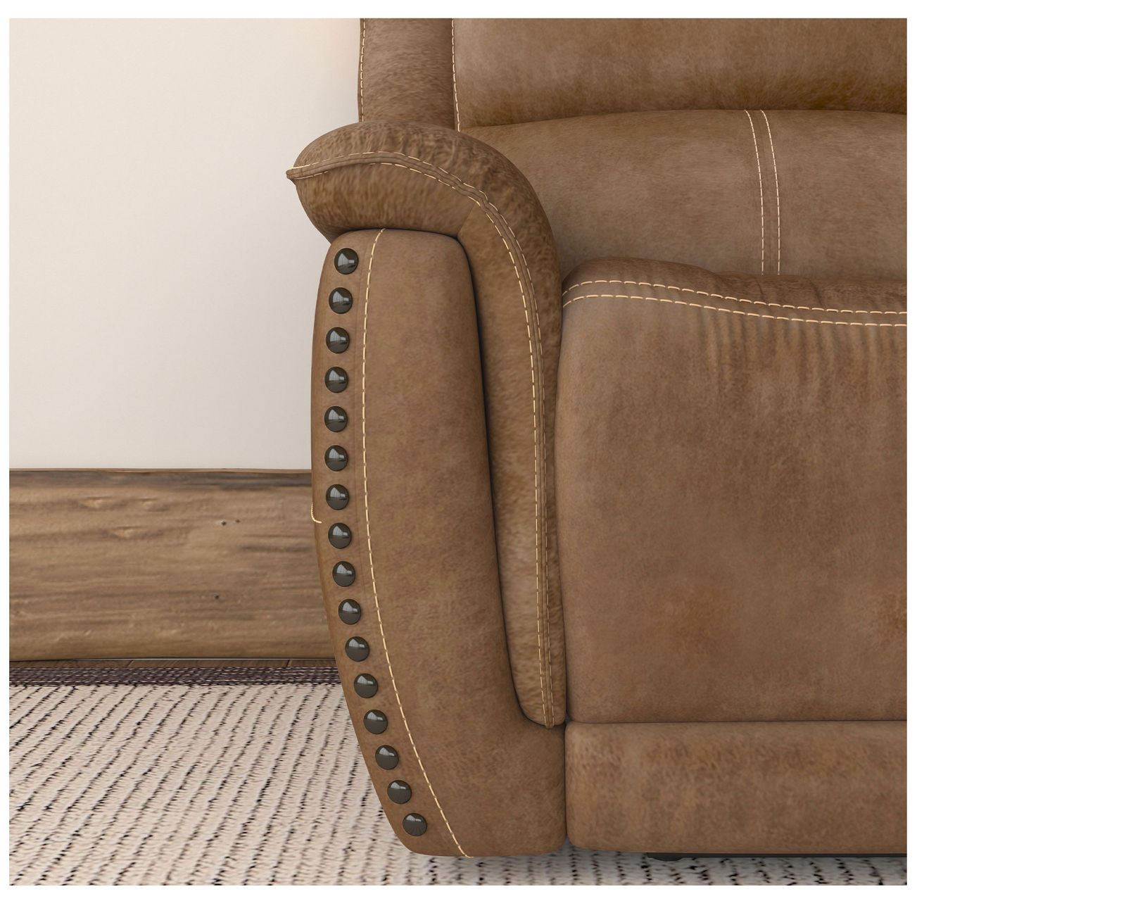 Beau 1011 Power Headrest Power Reclining Console Loveseat (Caramel faux leather fabric) in stock