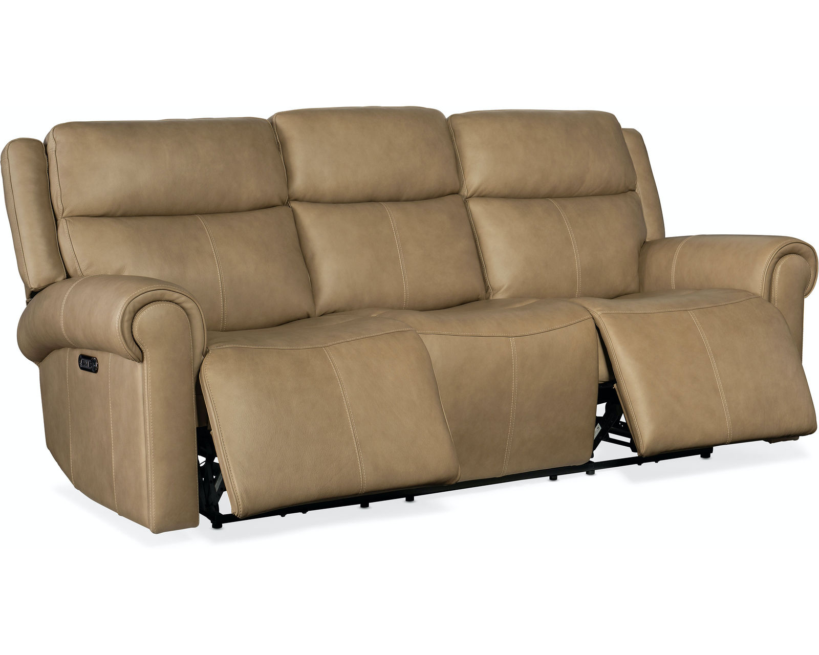 Oberon Leather Zero Gravity Power Sofa with Power Headrest (Sand) In stock - Zero Gravity sofa recliner has a power headrest and USB port
