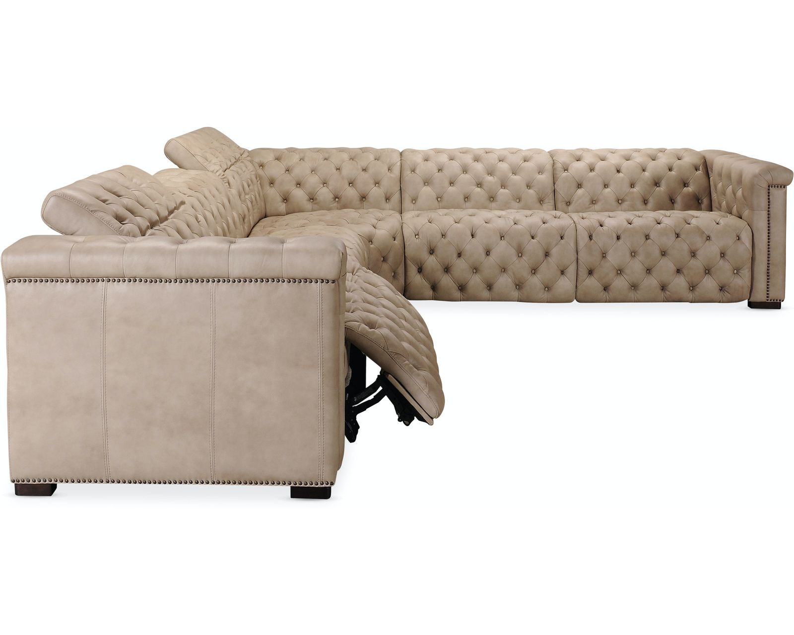 Savion Grandier Five Piece Leather Sectional with 2 Power Headrest Power Recliners (Taupe)