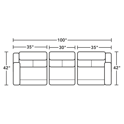 Layout A:  Three Piece Sectional 100" wide (three recliners)