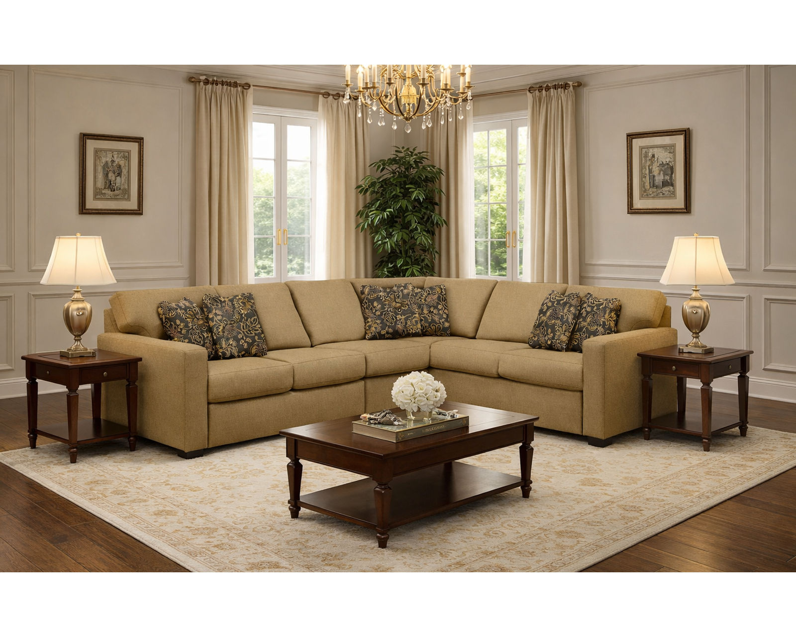 Baylor Stationary Sectional  (+100 Standard and Performance Fabrics) - Layout L: Three Piece Sectional 123" x 95"