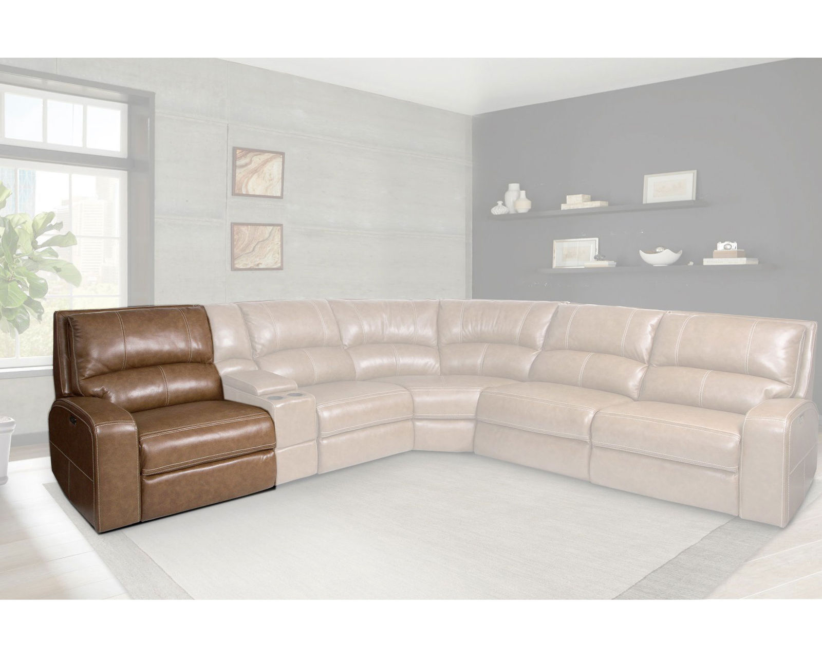 Swift Power Headrest Power Reclining Sectional Bourbon Leather  (In stock - Fast shipping) - Left Facing Power Recliner with Power Headrest