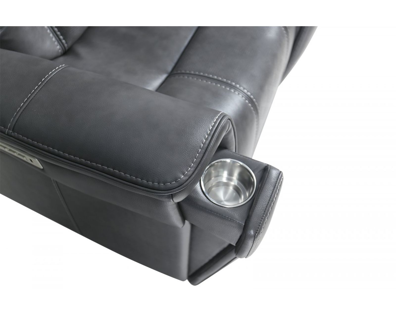  Sanibel 88" Sofa w/Power Recline, Power Head Rests & Power Lumbar (Lay Flat) Storm Leather (In stock) - Pop out cupholders on both arms