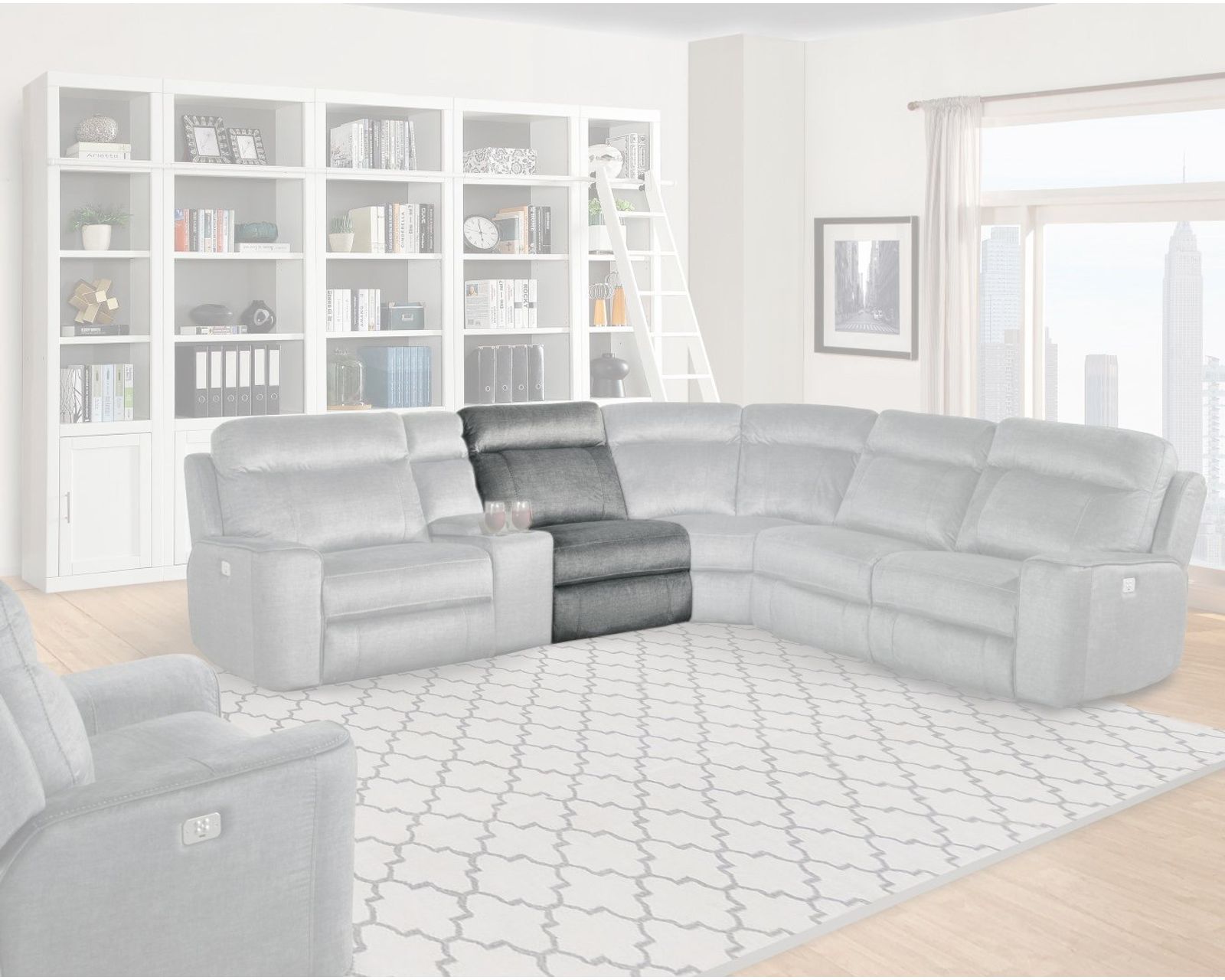 Parthenon 6 Pc. Titanium Power Reclining Sectional with Power Headrest - Armless Chair (2 Included)