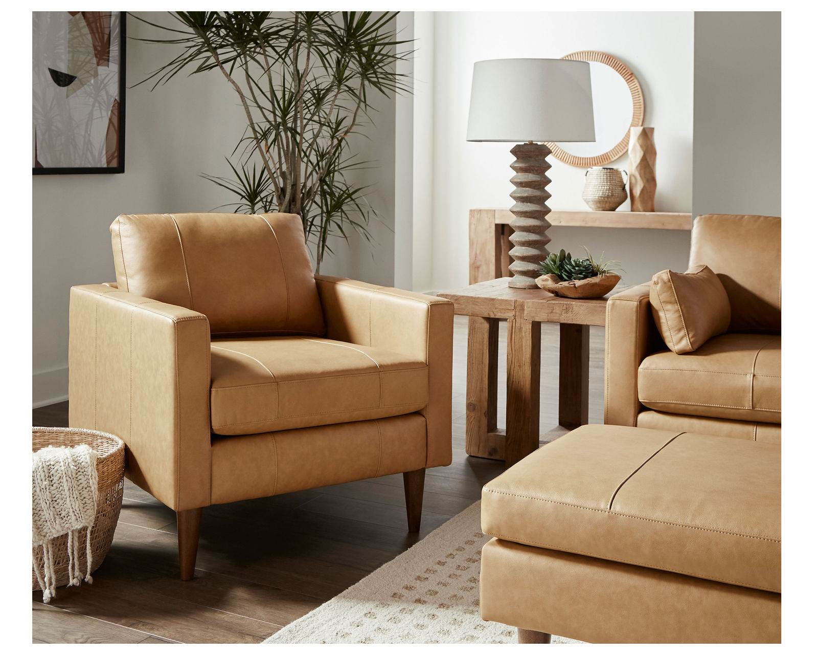 Trafton Leather Sofa (+3 leathers) 81" - Trafton Leather Chair in Butterscotch