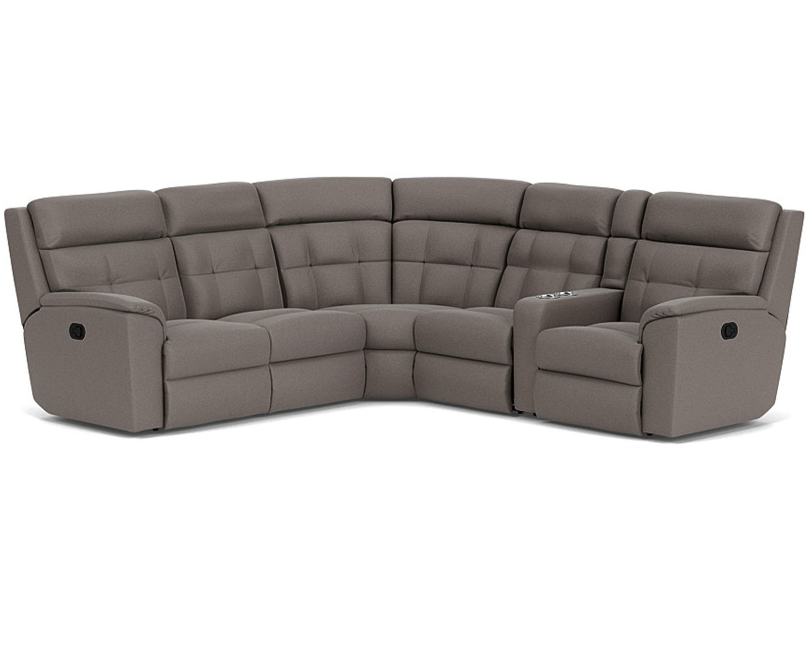 Mason Reclining Sectional (Colors Available) - Sectional Layout H: The console with two cup holders keeps beverages close by