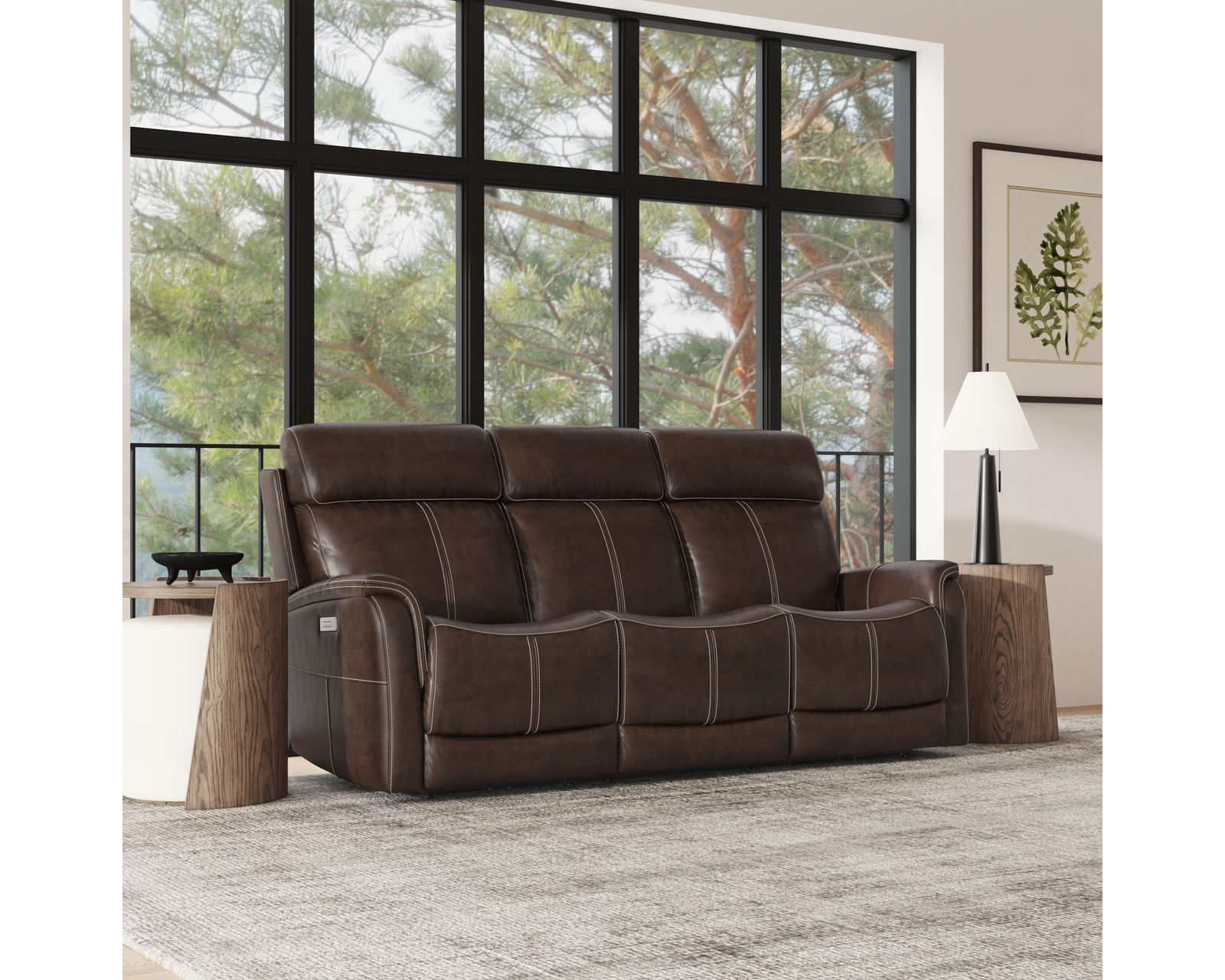 View 1524 Triple Power Reclining Console Loveseat (050-70) +3 colors - In stock - Upholstered in premium leather, available in three color options