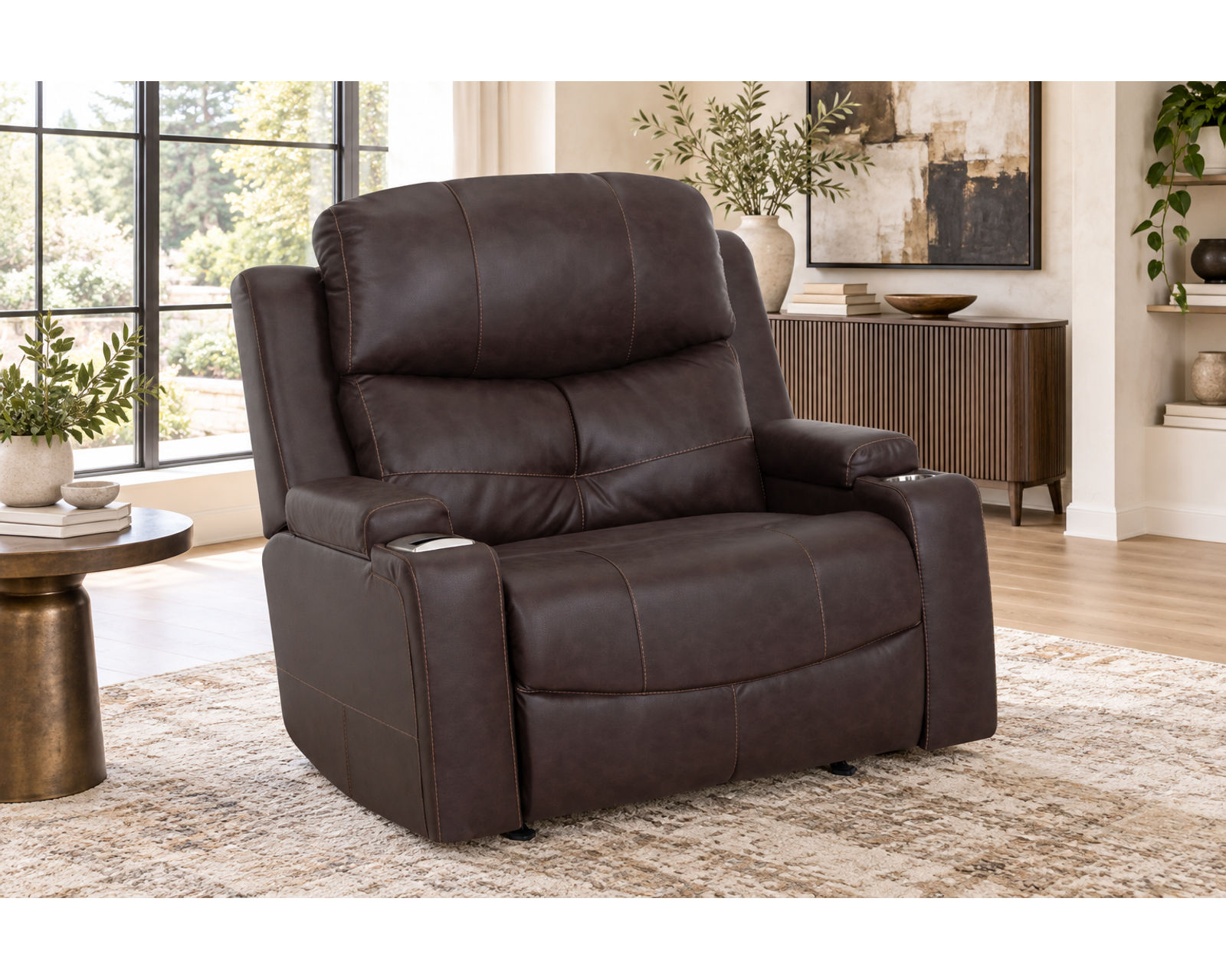 Arlington 8507 Chair & A Half Power Rocker Recliner (Extra-Wide Comfort. Built-In Storage. Wireless Charging) - Durable Leather Like Fabric Color Coffee