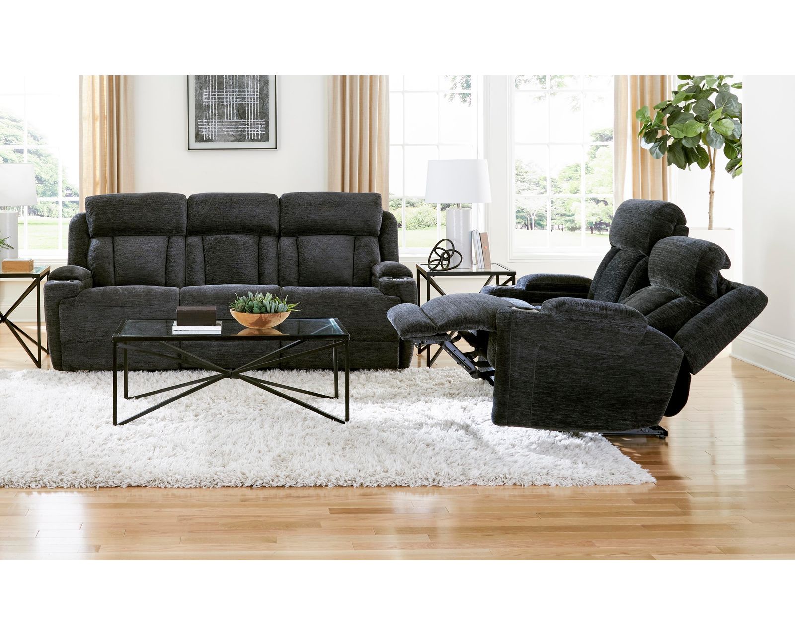 Dalton 89" Power Headrest Power Reclining Sofa with Reading Light and Drop Down Console Charcoal (In stock - Fast shipping)