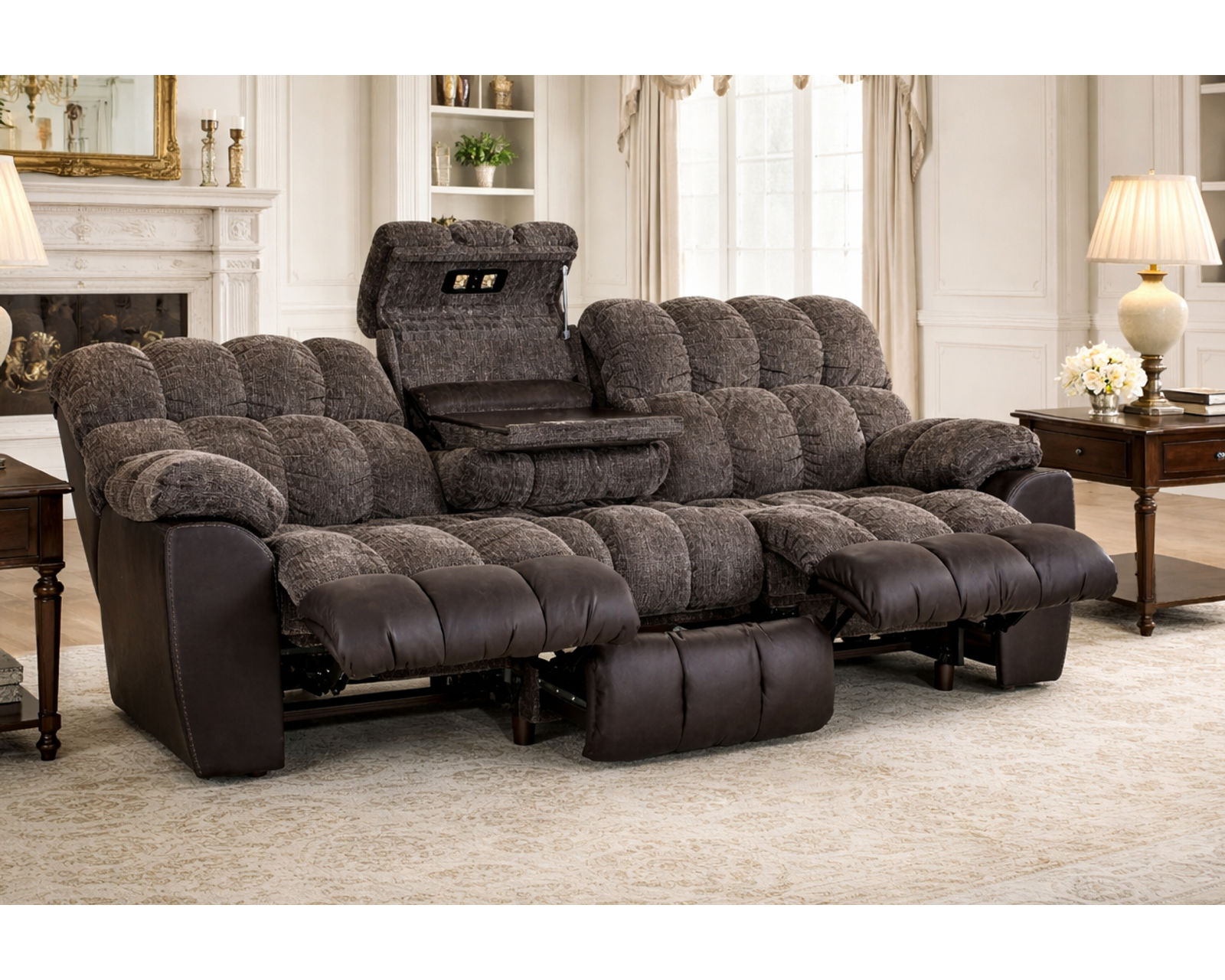 Westwood 88.5" Reclining Sofa with Drop-Down Table, Reading Lights, Cupholders & Storage Drawer (Movie-Night Comfort. Entertainment Built Right In) - Westwood — Movie-Night Comfort. Entertainment Built Right In.