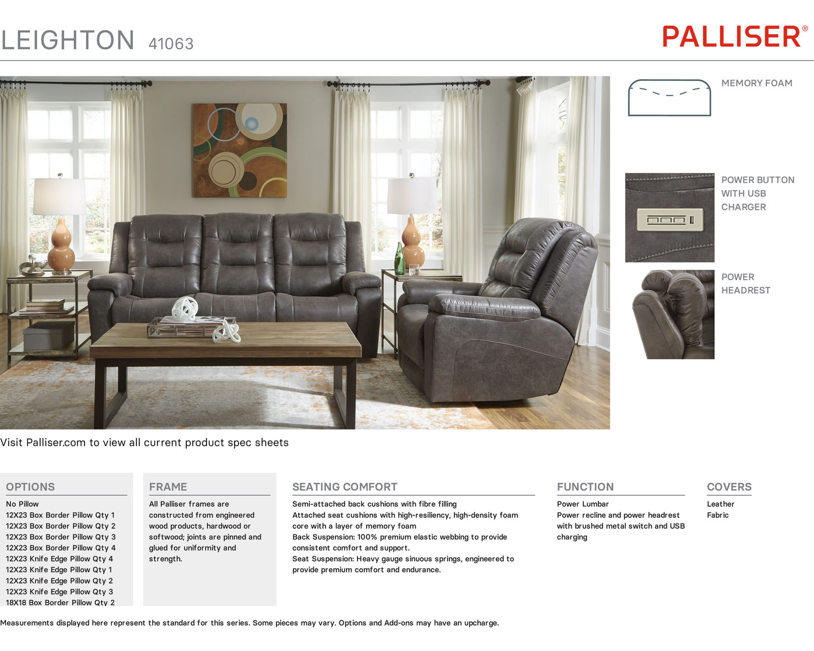 Leighton 41063 Power Headrest Power Wallhugger Recliner (+200 colors)