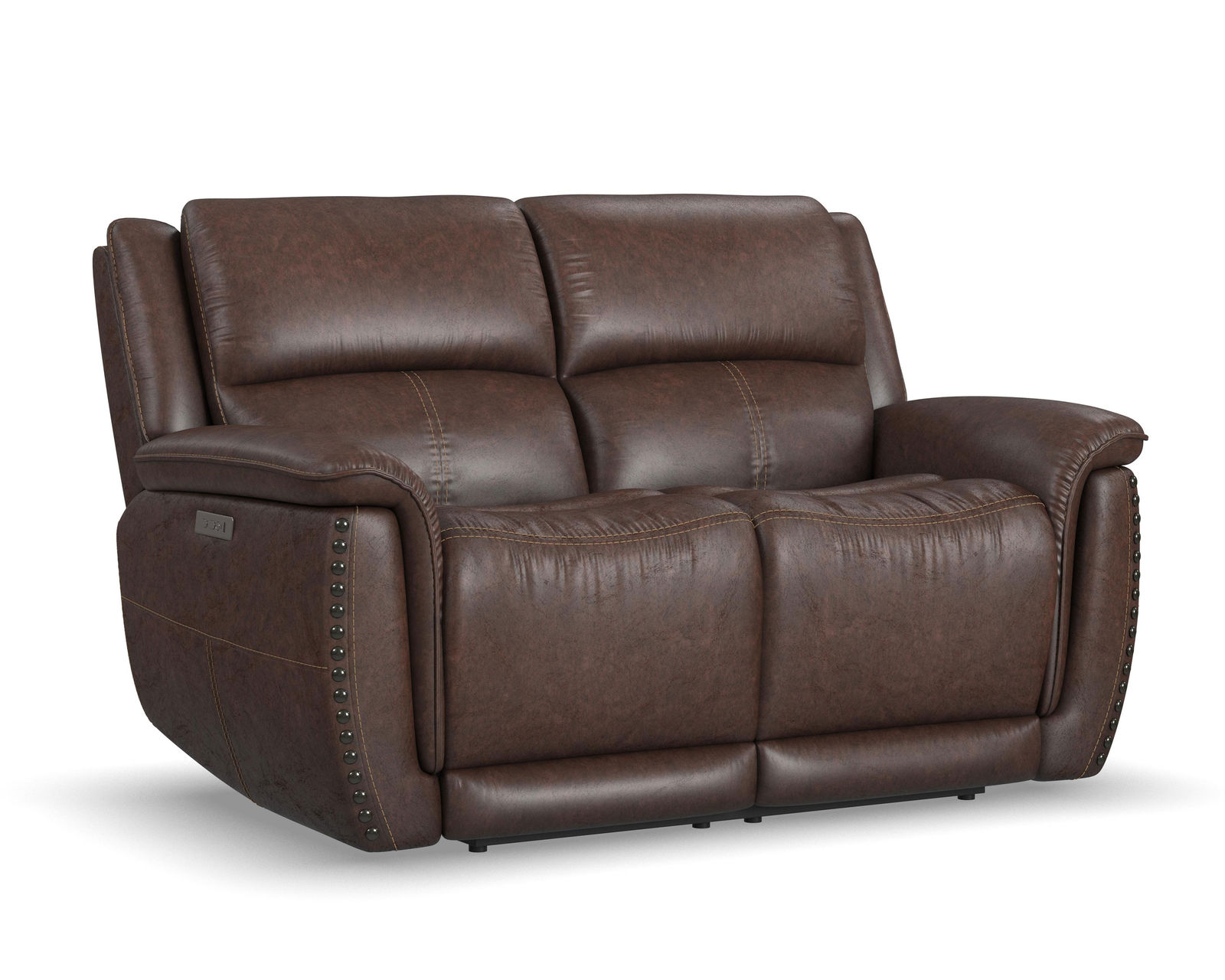 Beau 1011 Power Headrest Power Reclining Console Loveseat (Chocolate faux leather fabric) in stock - Beau Power Reclining Loveseat with Power Headrests