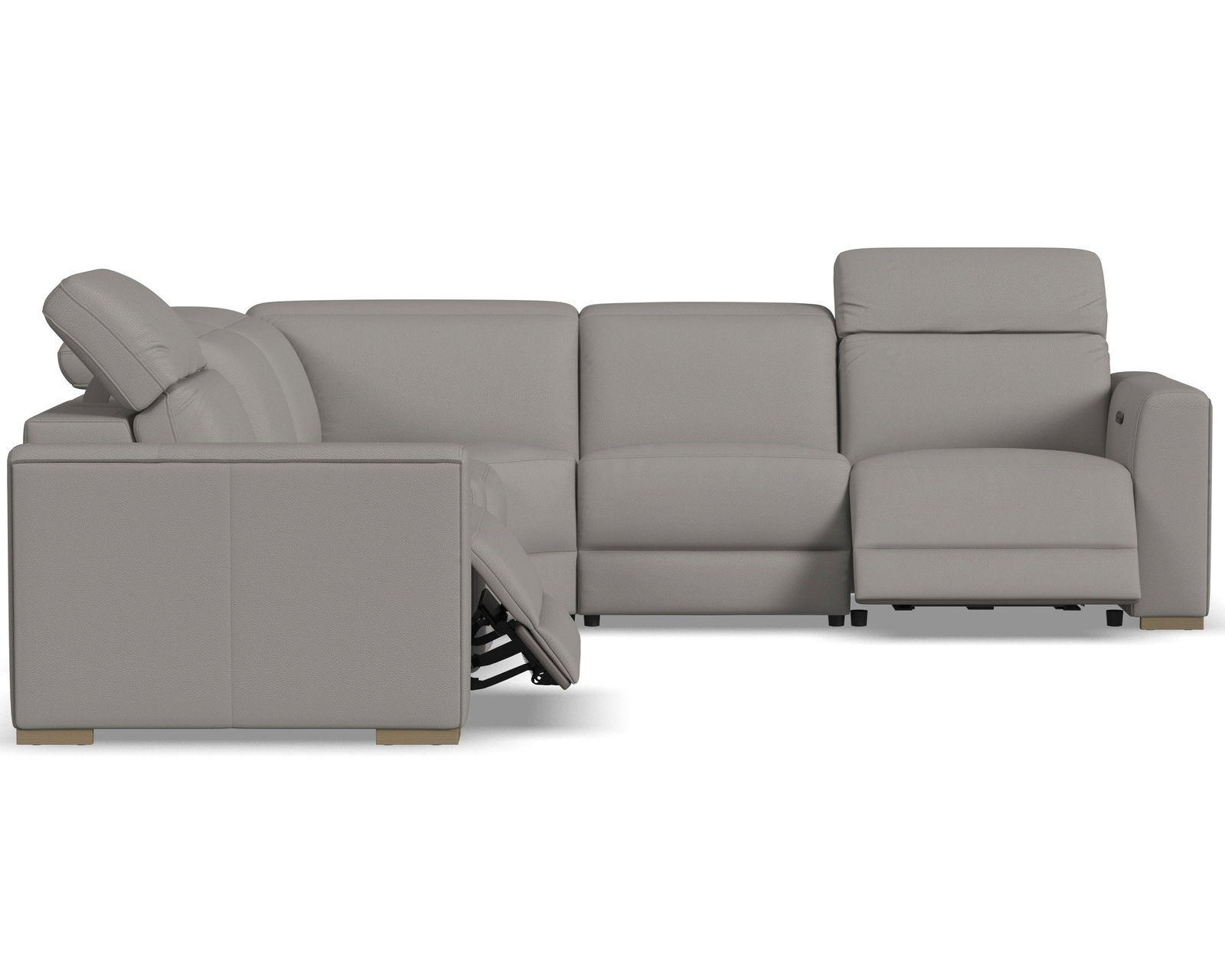 Aurora Leather Power Headrest Power Reclining Sectional (+2 colors) 749-01 - In stock - Layout D: Five Piece Reclining Sectional 121" x 121"