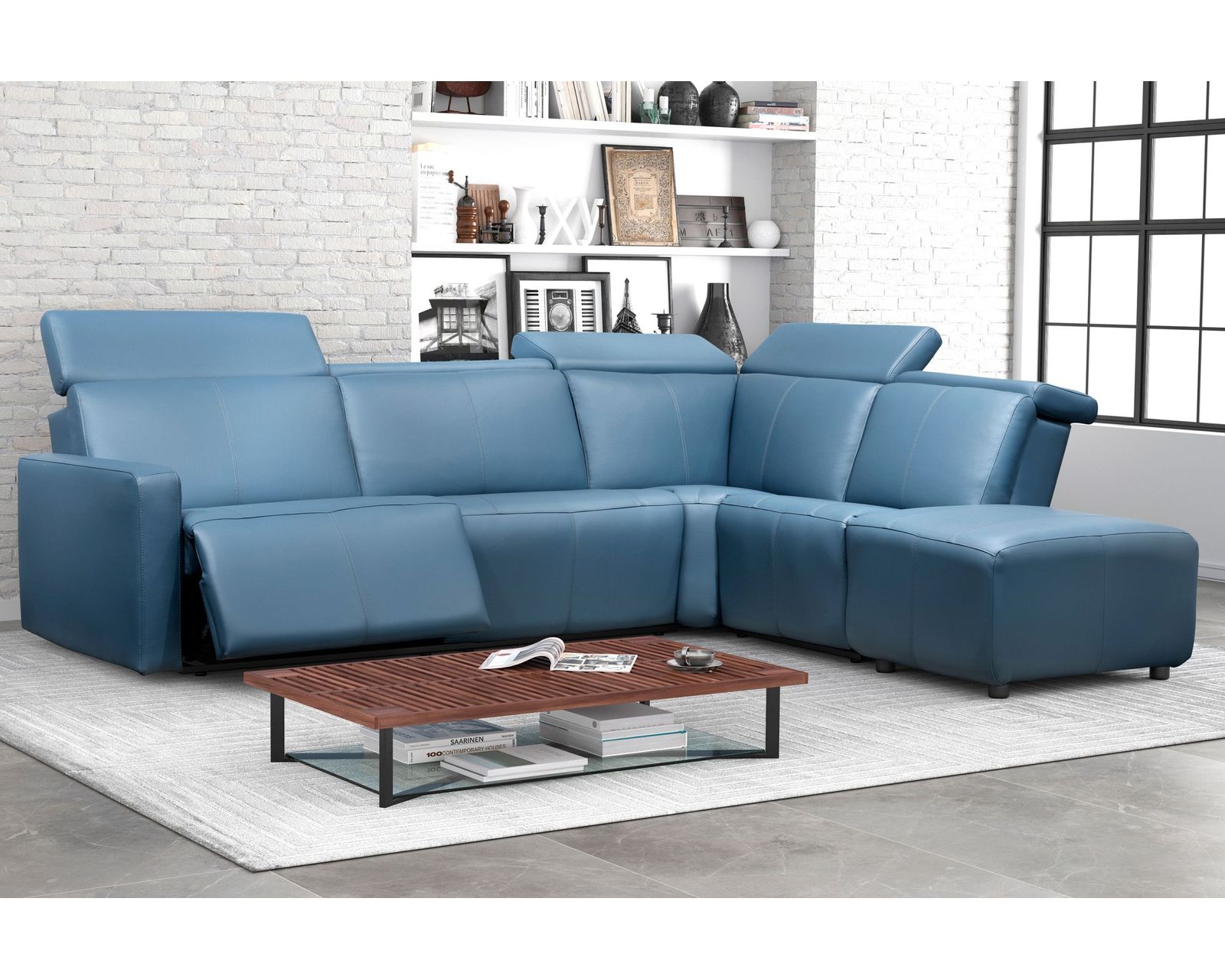 Patty 3002 Power Headrest Power Reclining Sectional (standard and wide width seating) +140 leathers - Layout N: Five Piece Wide Sectional 110" x 100" (2 recliners)