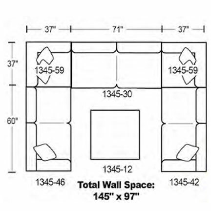Layout D: Five Piece Sectional (Ottoman Available) 97" x 145" x 97"